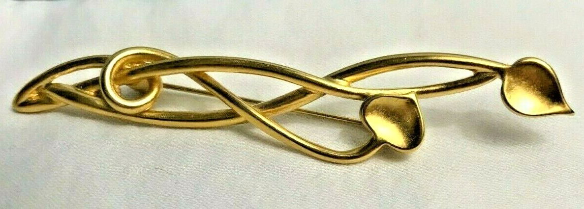 Monet Pin Brooch Gold Tone with Leaves and Graceful Lines Vintage