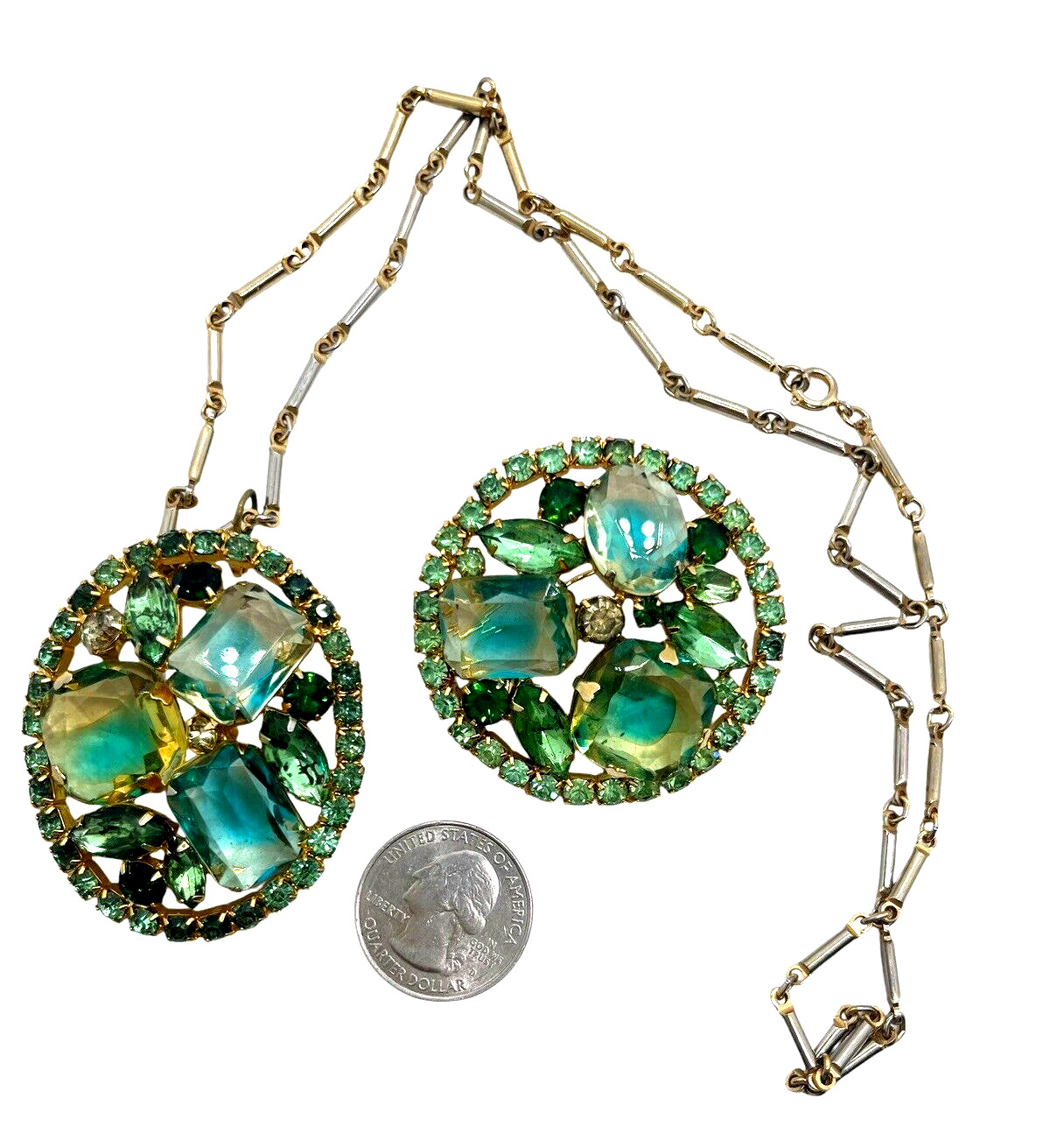 Gorgeous Bi-Colored Emerald Cut Juliana D&E Pendant Necklace and Bracelet Set