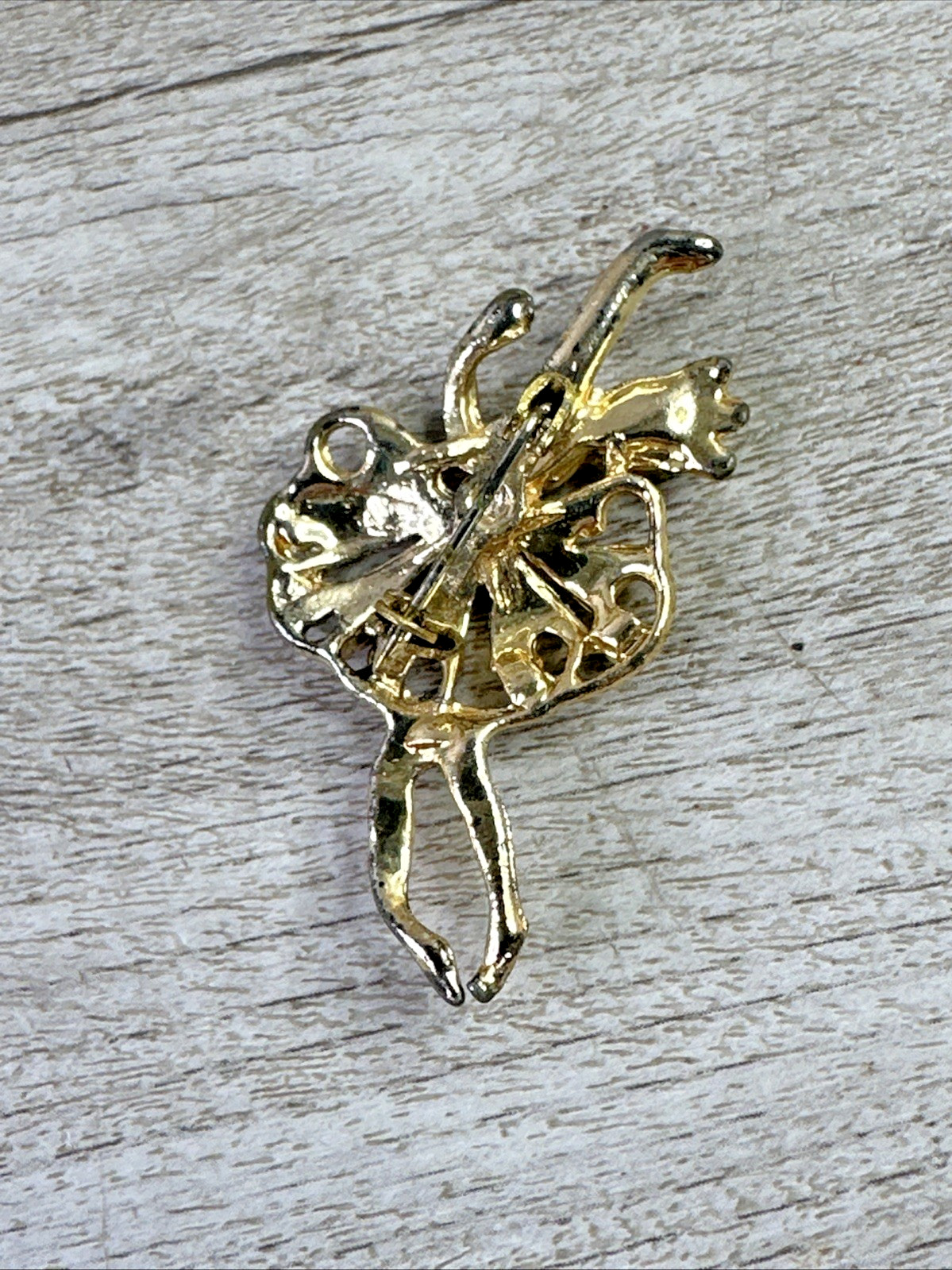 Unbranded Ballerina Brooch Gold Tone Dark Green Rhinestones