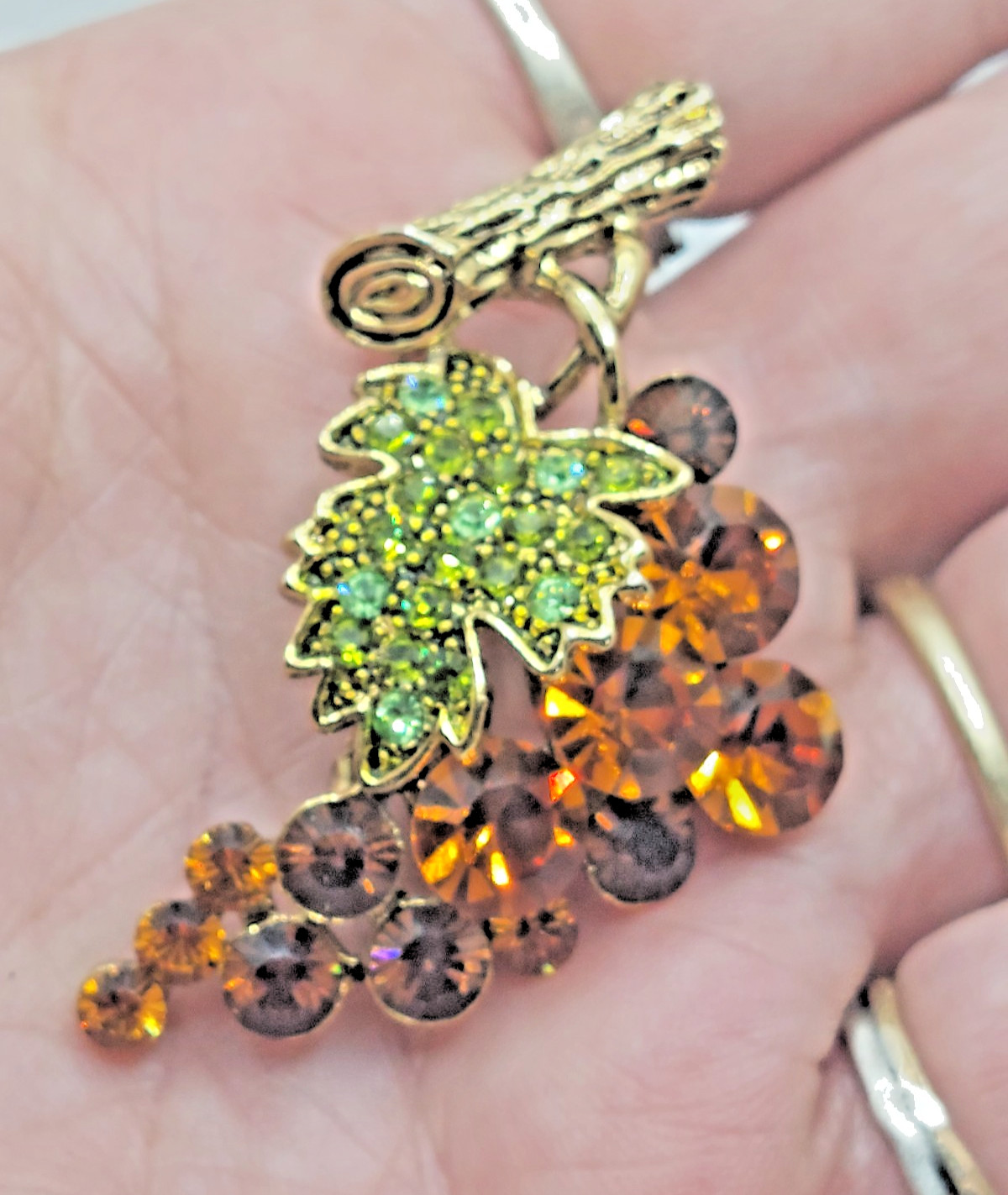Vtg. Amber Rhinestone Grape Cluster Brooch Pin MCM Retro