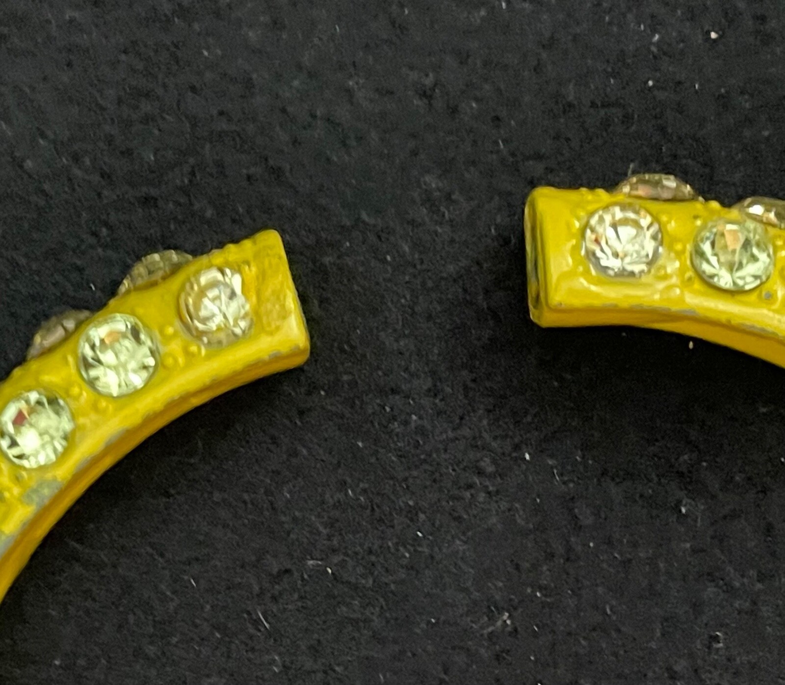 Bracelet Bright Yellow Painted Metal Hinged Heavy Multiple Rhinestones Retro