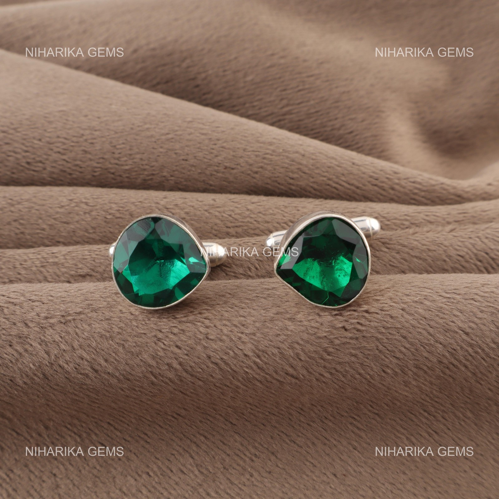 925 Silver May Green Emerald Gemstone Brother Gifts Unique Party Wear Cufflinks