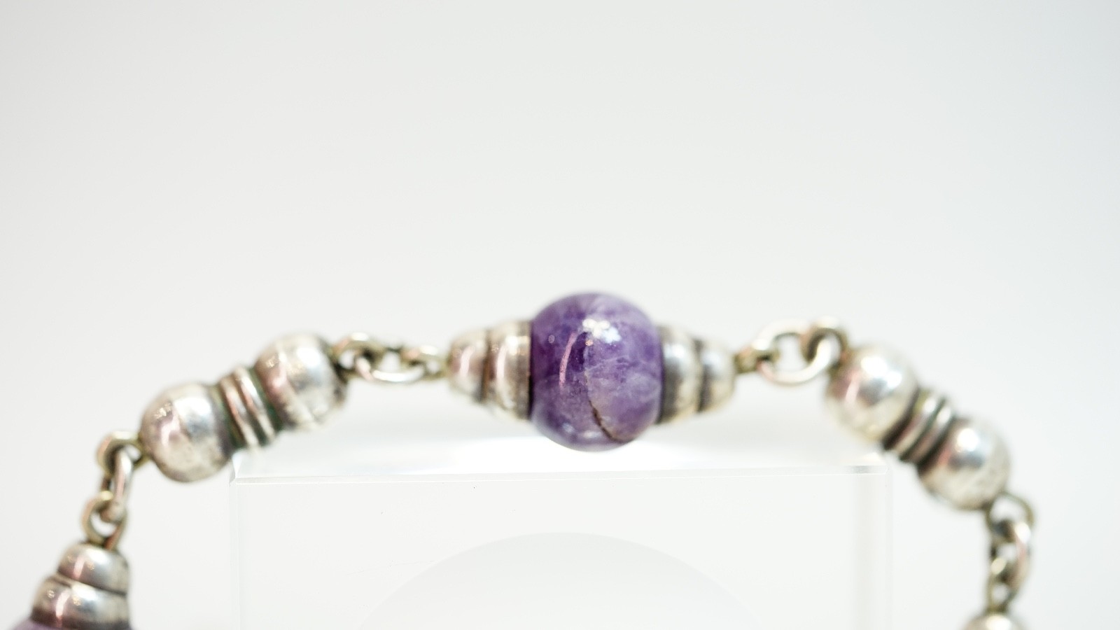 Vintage Mexico Sterling Silver Amethyst Beads Endless Beaded Necklace