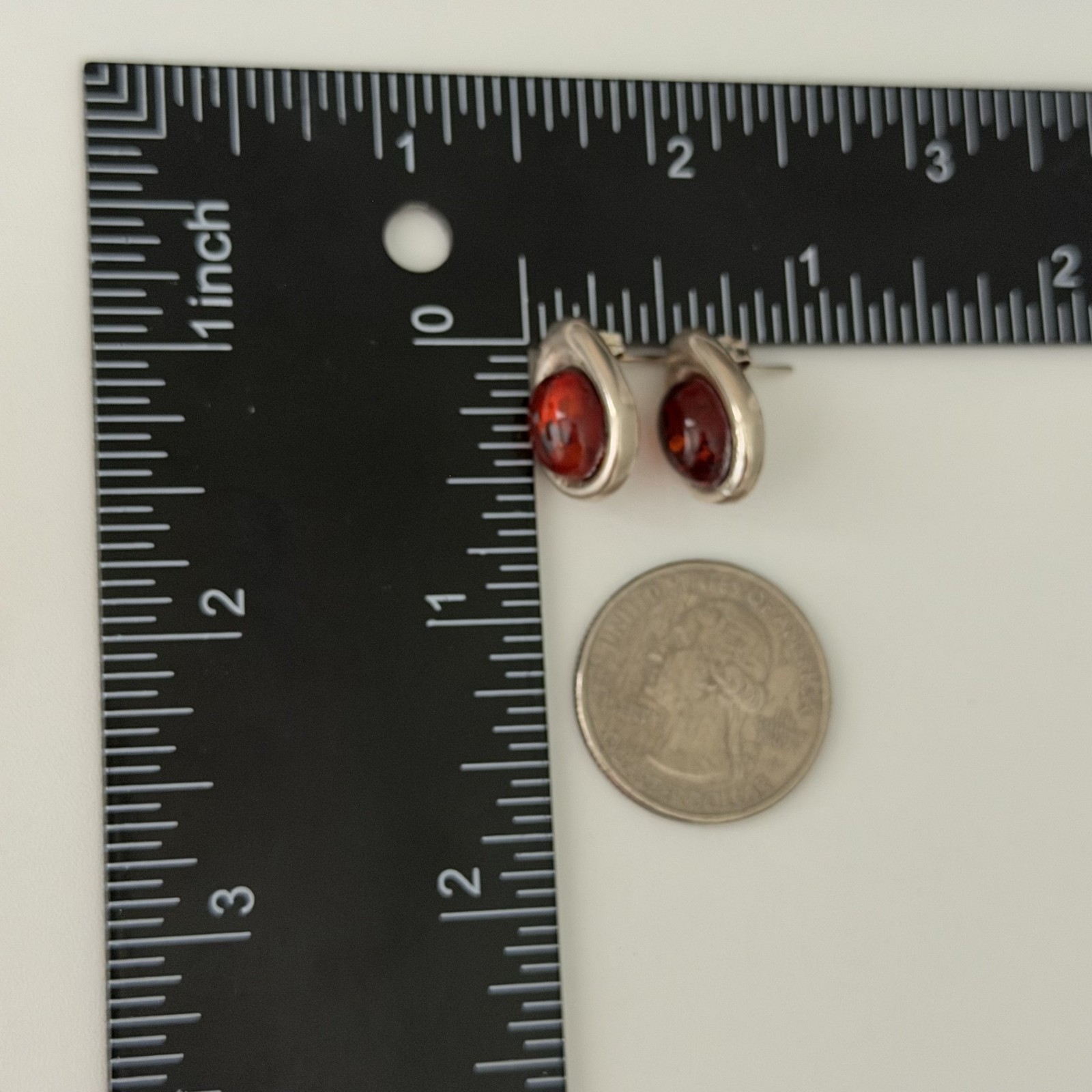 Vintage 925 Sterling Silver Natural Baltic Amber Cabochon Pear Post Earrings