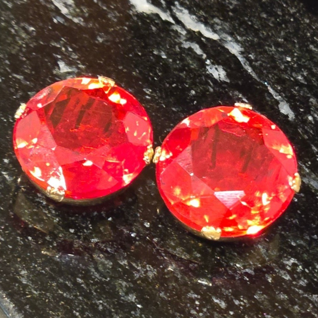 Vintage Red Faceted Glass Clip On Earrings Statement jewelry Glam Retro elegant