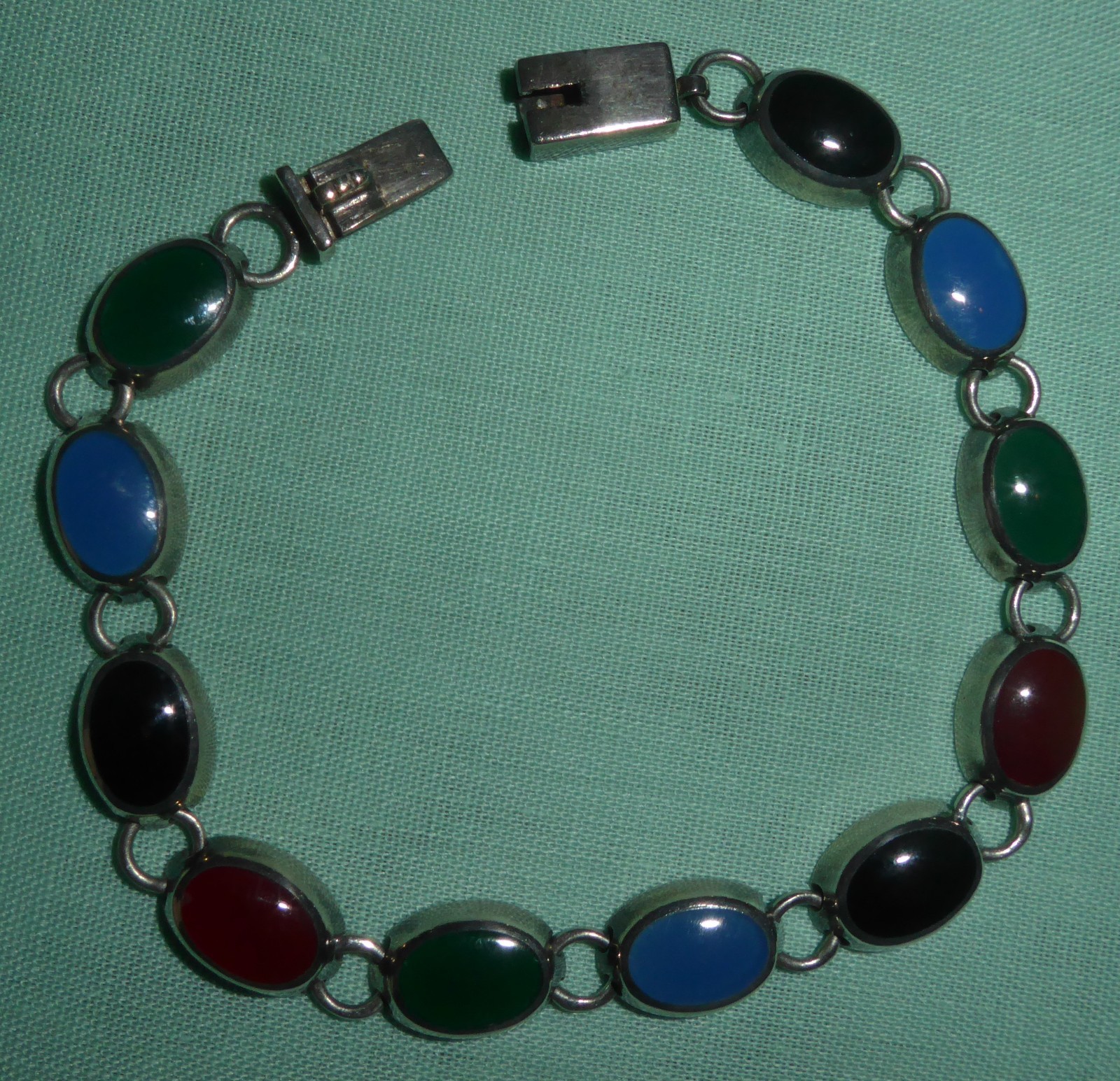 Vintage Artisan Crafted Sterling Silver and Stone Cabochon Tennis Bracelet