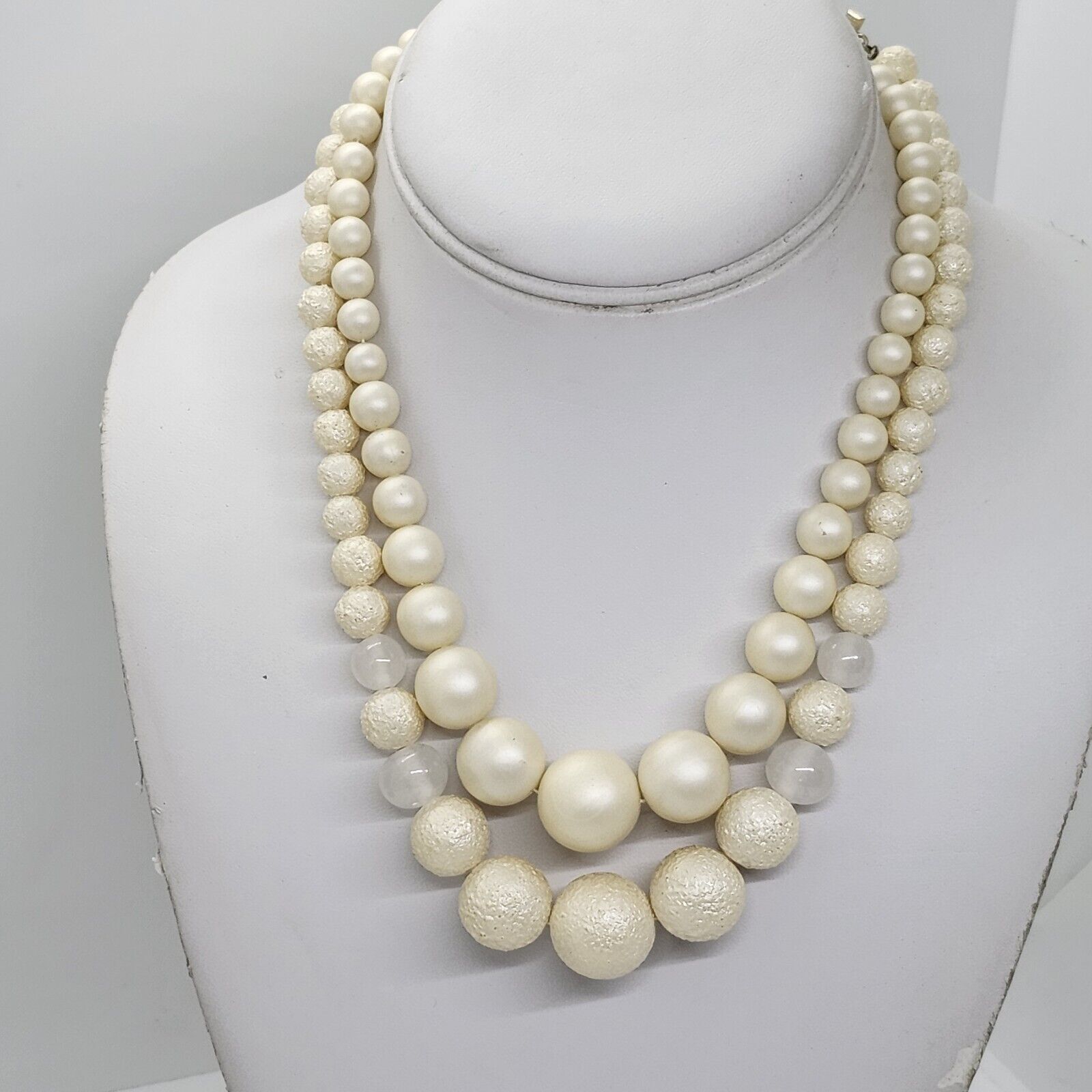 Vintage Multistrand Off White Beaded Necklace Japan