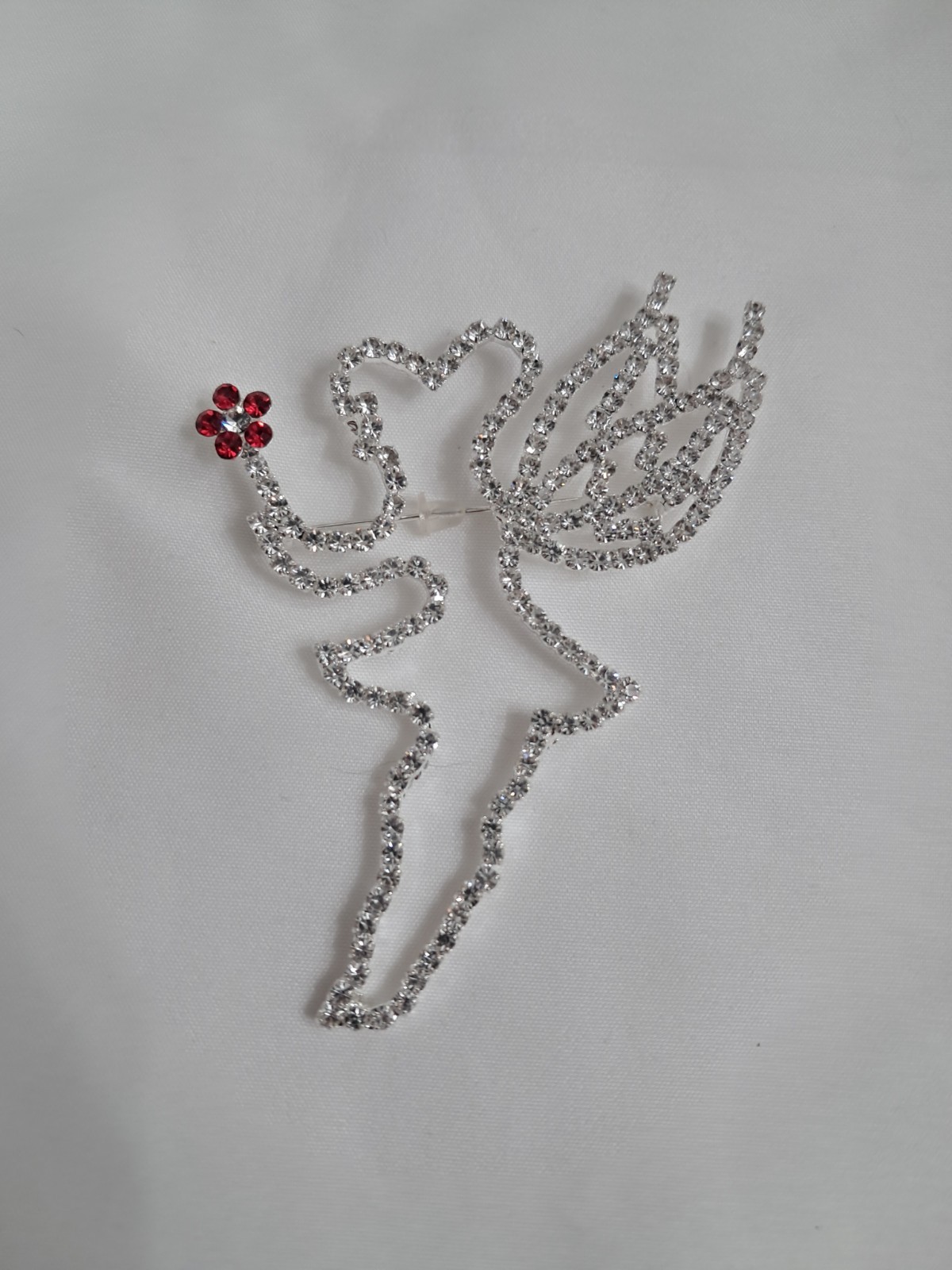 Fairy Brooch Rhinestones Clear And Red Silver Toned Whimsical Fairycore