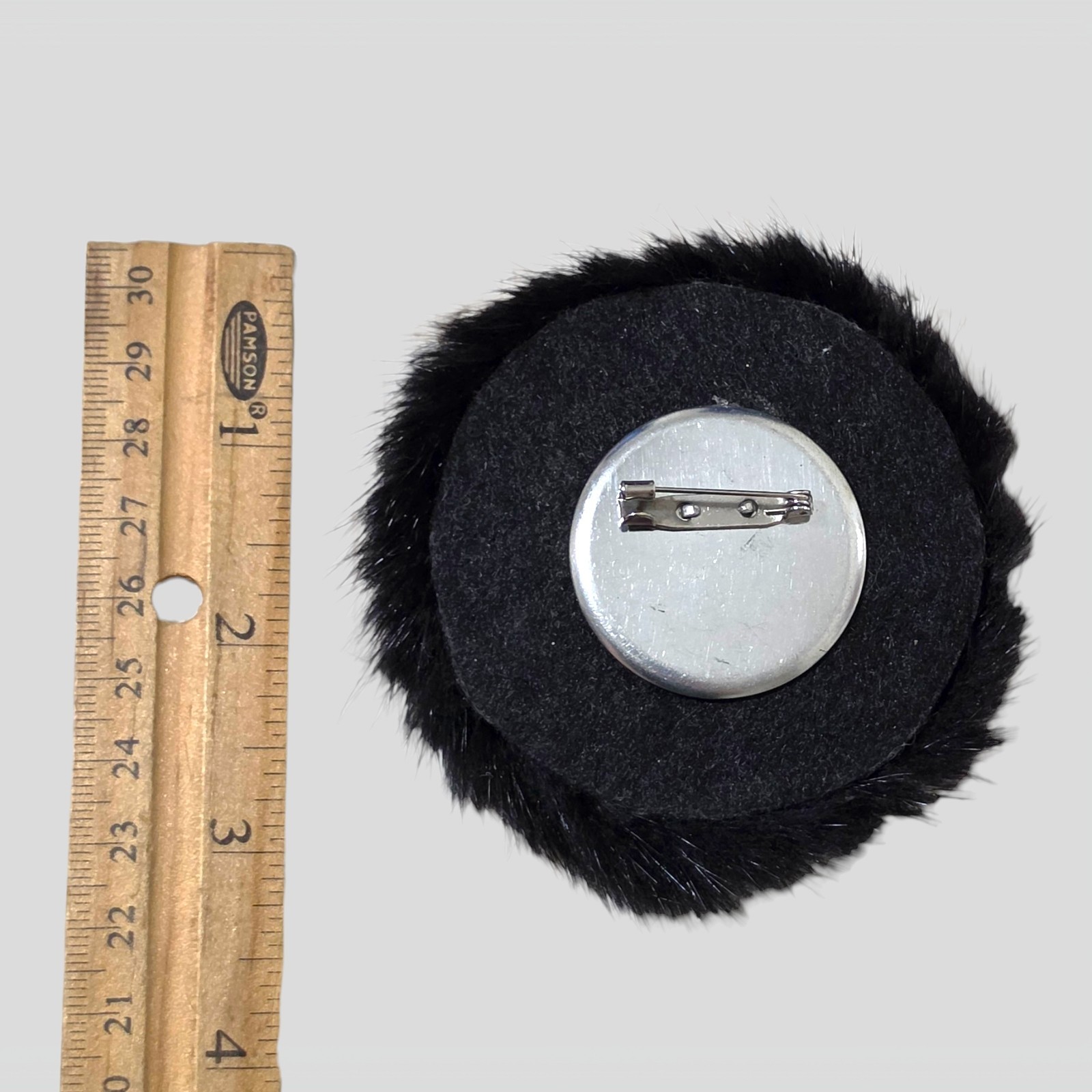 Vintage Faux Fur Beaded Rhinestone Floral Brooch Pin Black Purple Statement