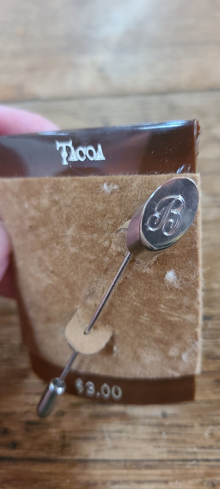 Vtg Stick Pin Silvertone Letter B Cursive Script Brooch Initial Tacoa Preppy 80s