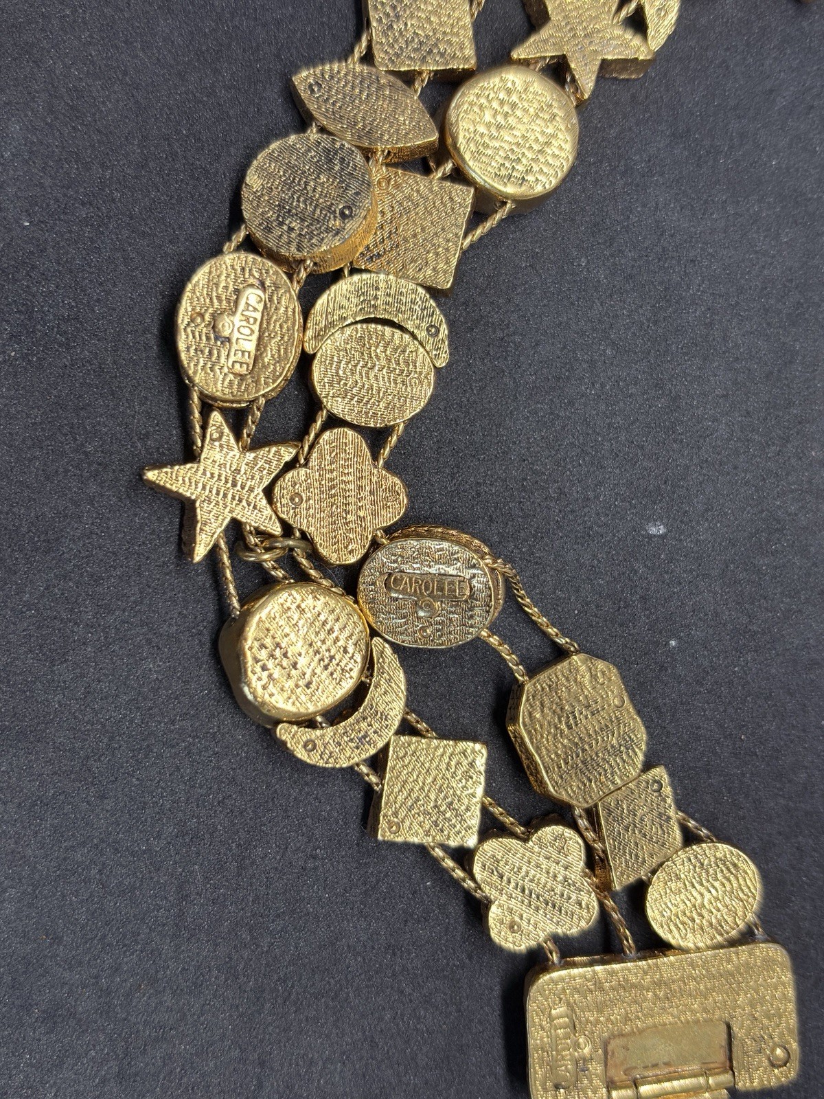 Vintage Carolee Gold Tone Victorian Revival Double Strand Slide Charm Bracelet