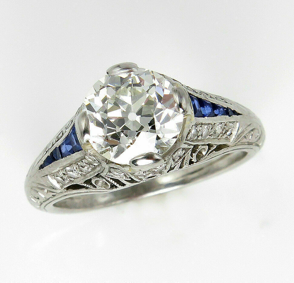 1.55CT White Round Cut Simulated Diamond Art Deco Wedding Sterling Silver Ring