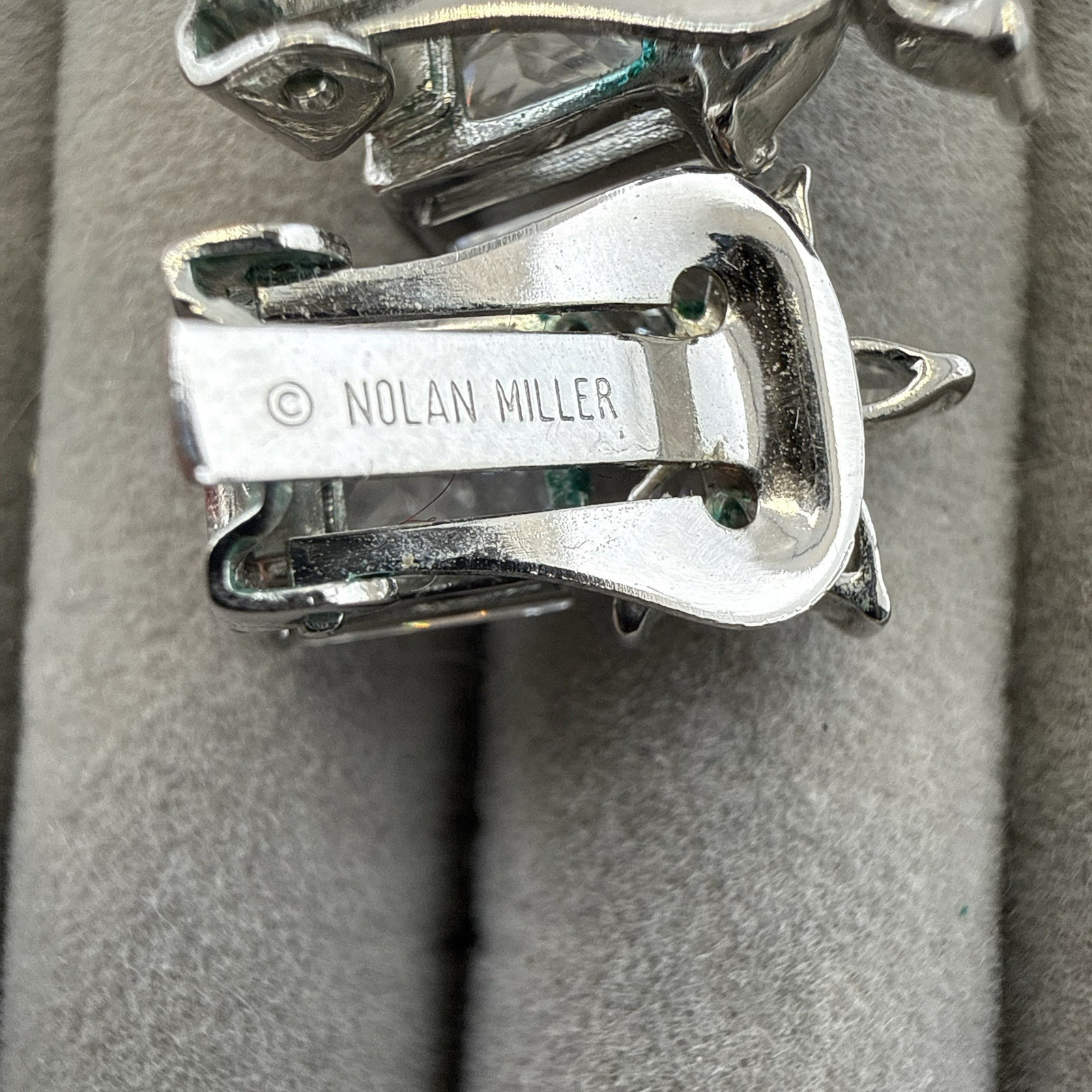 Nolan Miller Earrings Rhinestone Silver Emerald Cut Crystal CLIP ON Cocktail