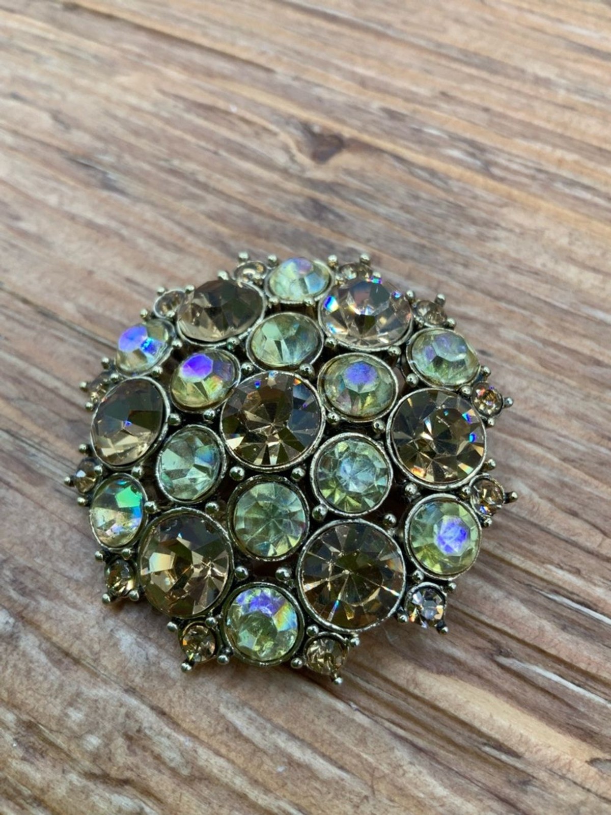 Monet Vintage Round Gold-Tone Cluster Design Aurora Crystal Brooch