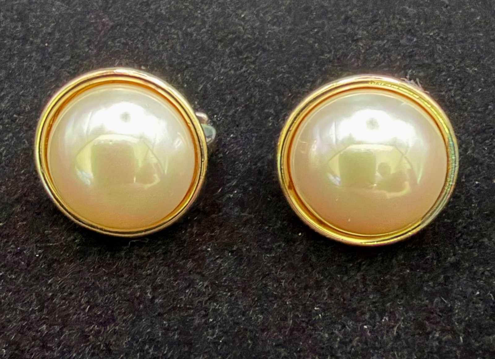 Vintage Majorica Pearls 925 Sterling Gold Wash Omega Back Pierced Earrings Spain