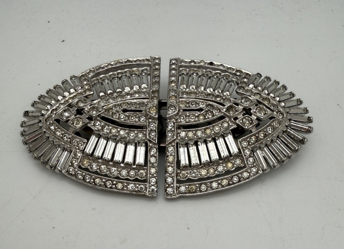 Vintage Art Deco Rhinestone Brooch Dress Clip Mechanism Pat 2161668