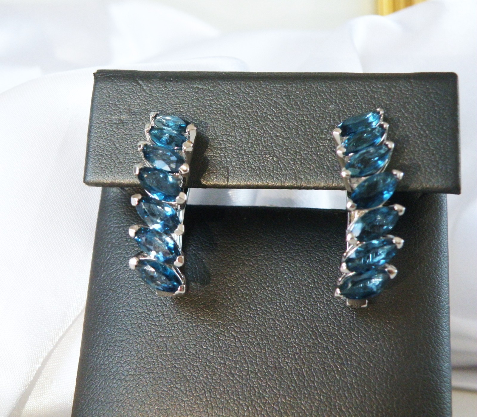 Vintage Sterling Silver 925 Natural Heated London Blue Topaz Dangle Earrings
