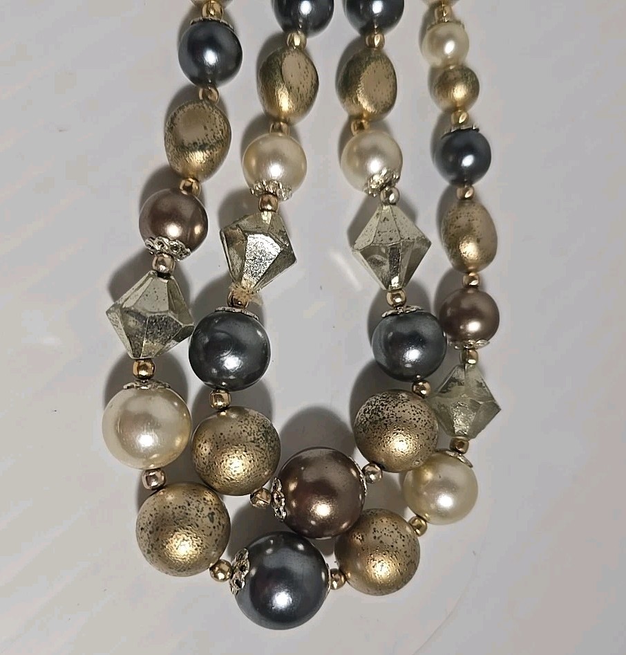 Two Vintage Beaded Necklaces Earthtones Layering 1-Tasseled 1-Multistrand Japan