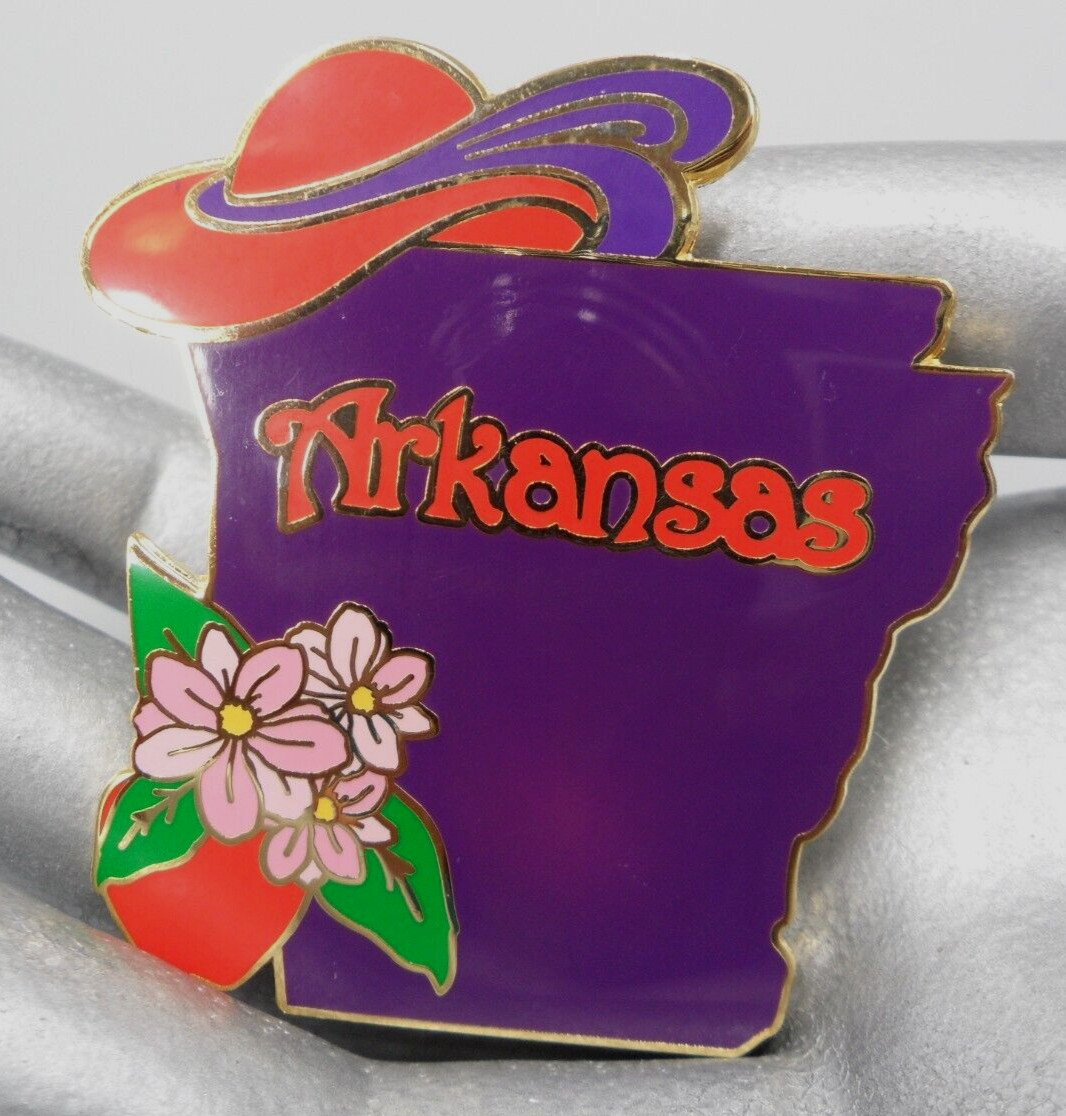 2005 Red Hat Society Brooch Arkansas State Clutch Pin Enamel Vintage 2″