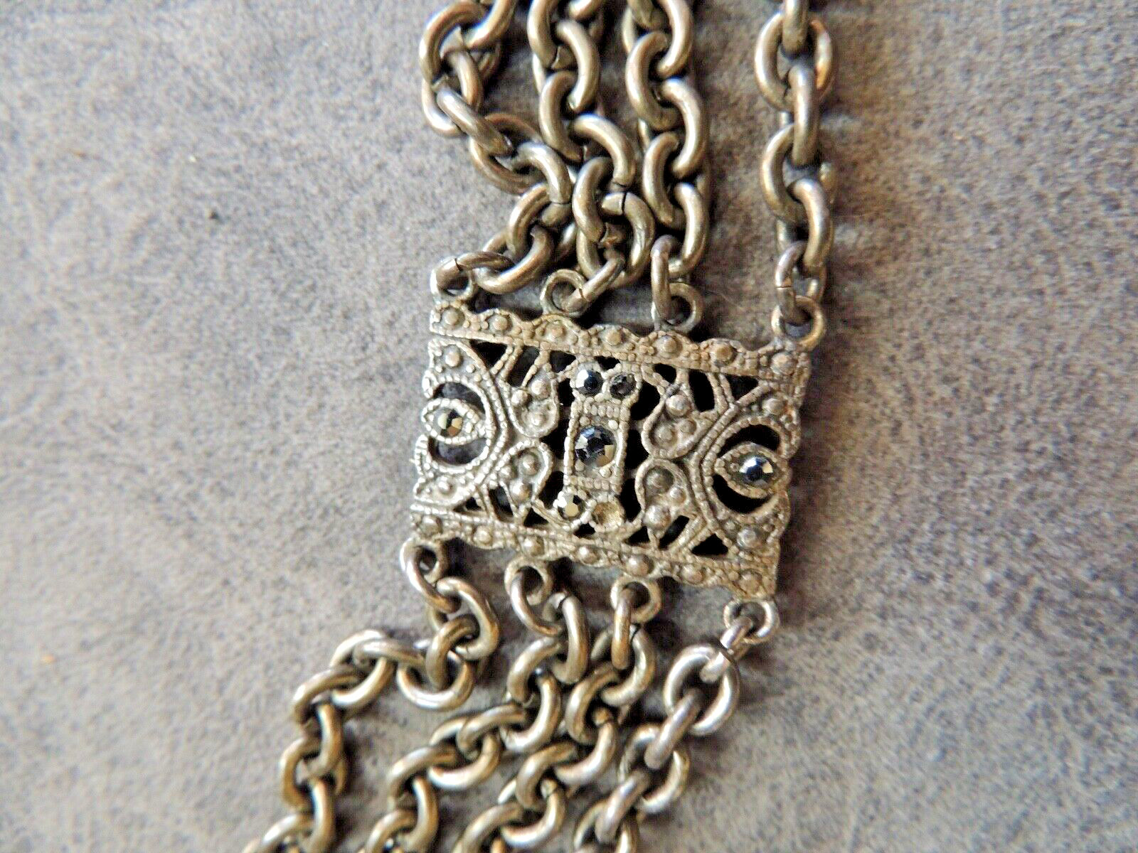 21 3/8 inch metal boho necklace antique with small sparkly stones