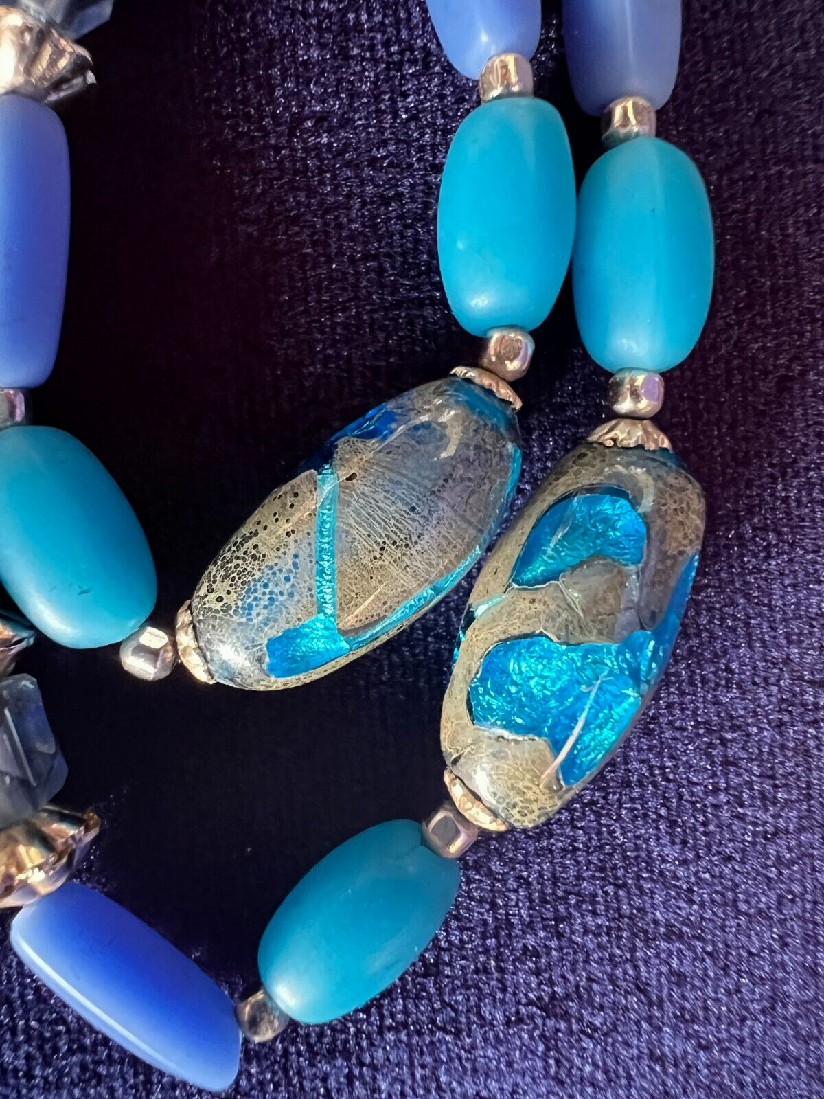 Murano Glass Beaded 2 Strand Necklace 22 Inches Long Blue