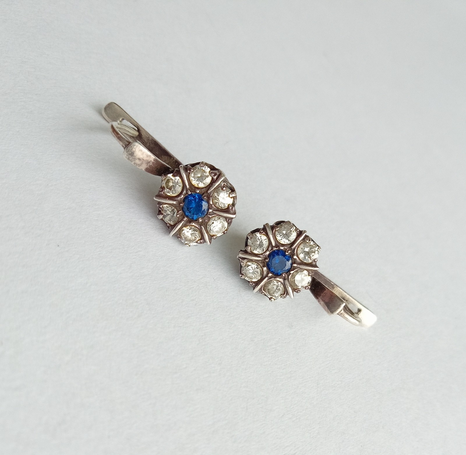 Vintage Earrings White blue stone stones Sterling Silver 925 test Women Jewelry