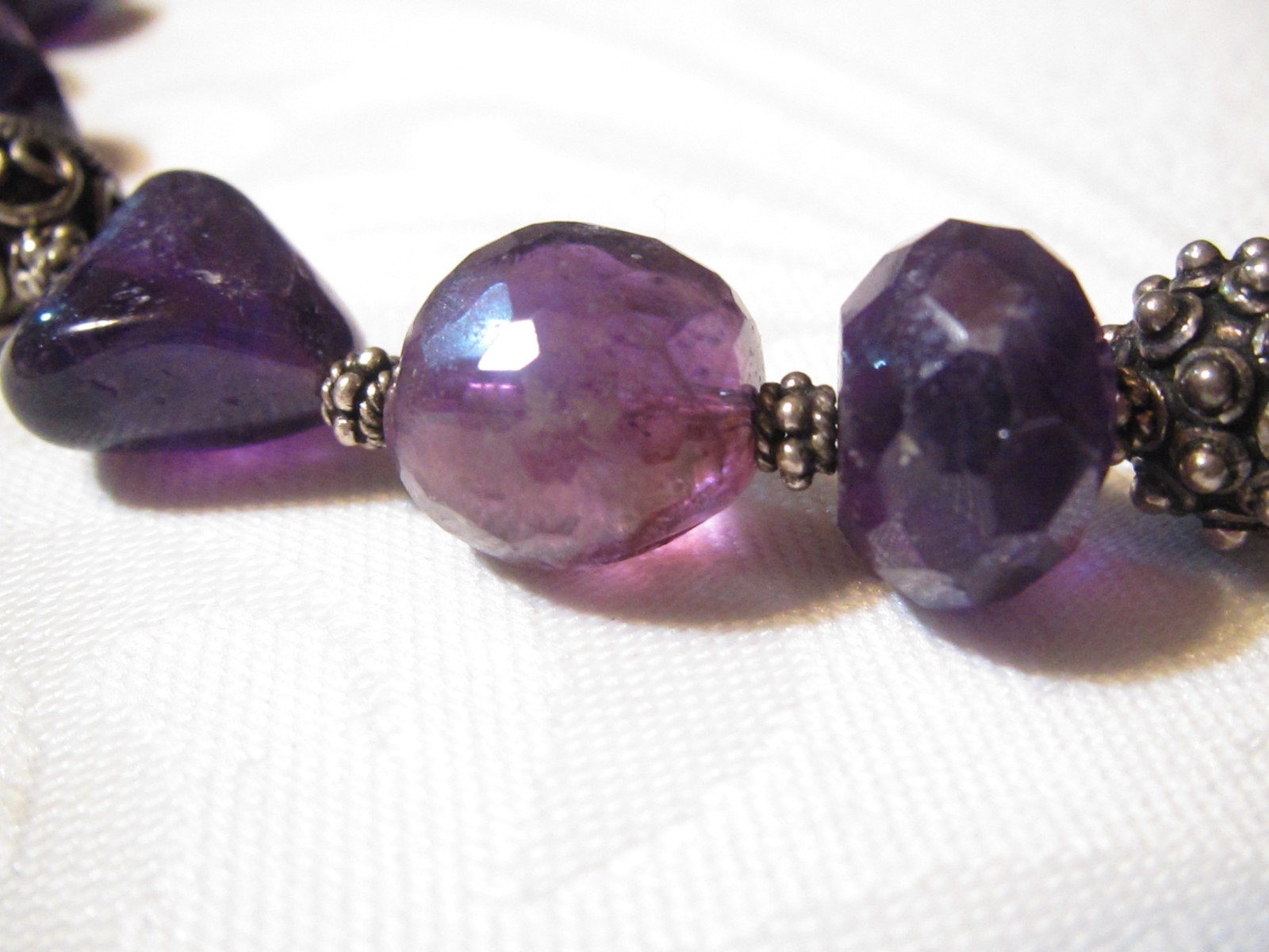 BEAUTIFUL 18″ VINTAGE ARTISAN STERLING SILVER CHUNKY AMETHYST BEAD NECKLACE