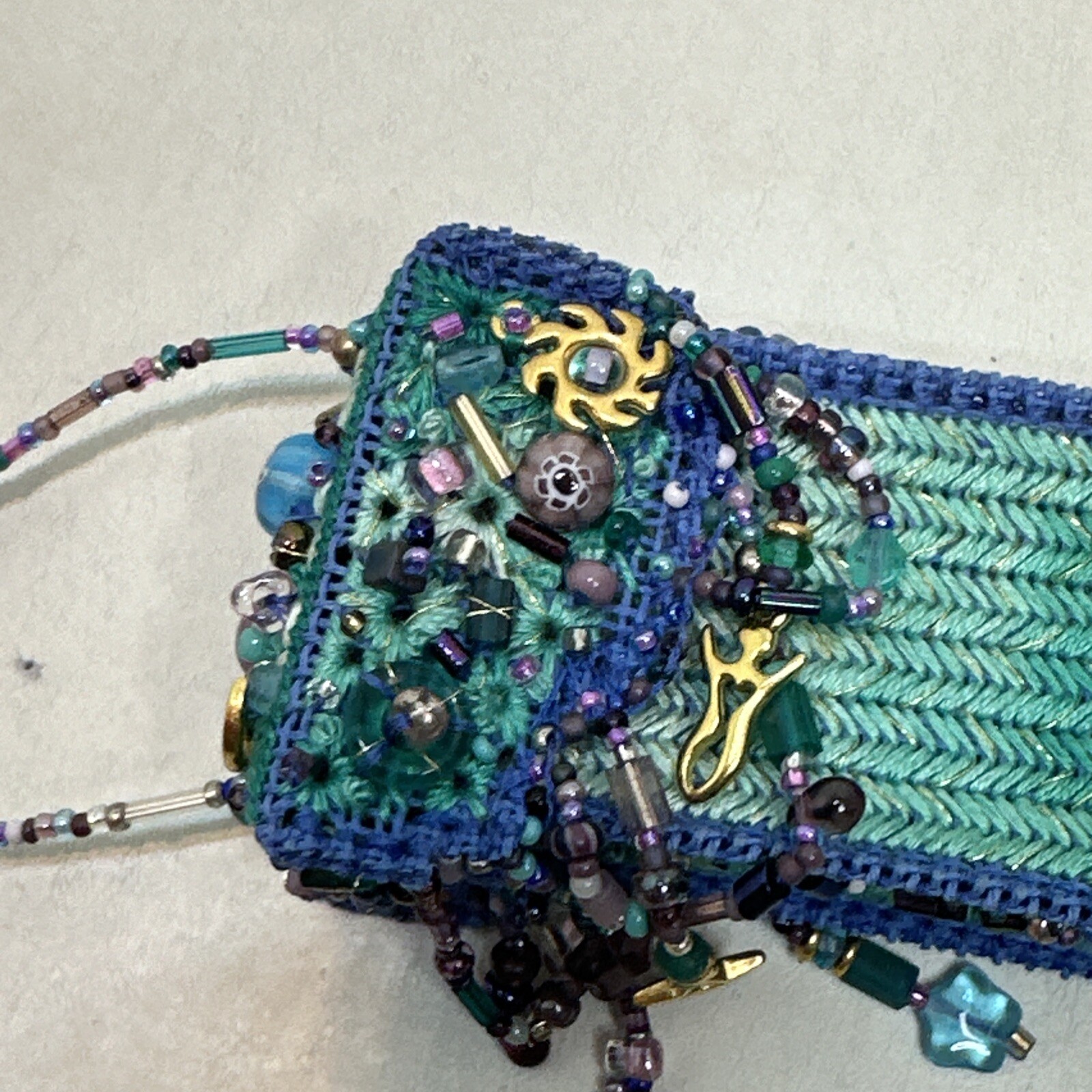 Vintage Handmade Blue Seed Bead Purse Necklace With Beaded Fringe-Bo Ho-Hippie