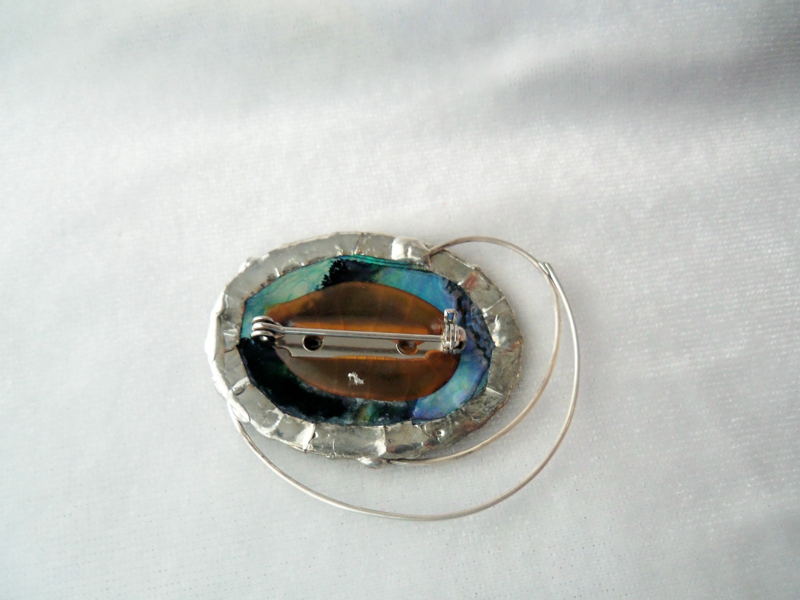 Vintage Artisan Paua Shell Modernist Design Brooch