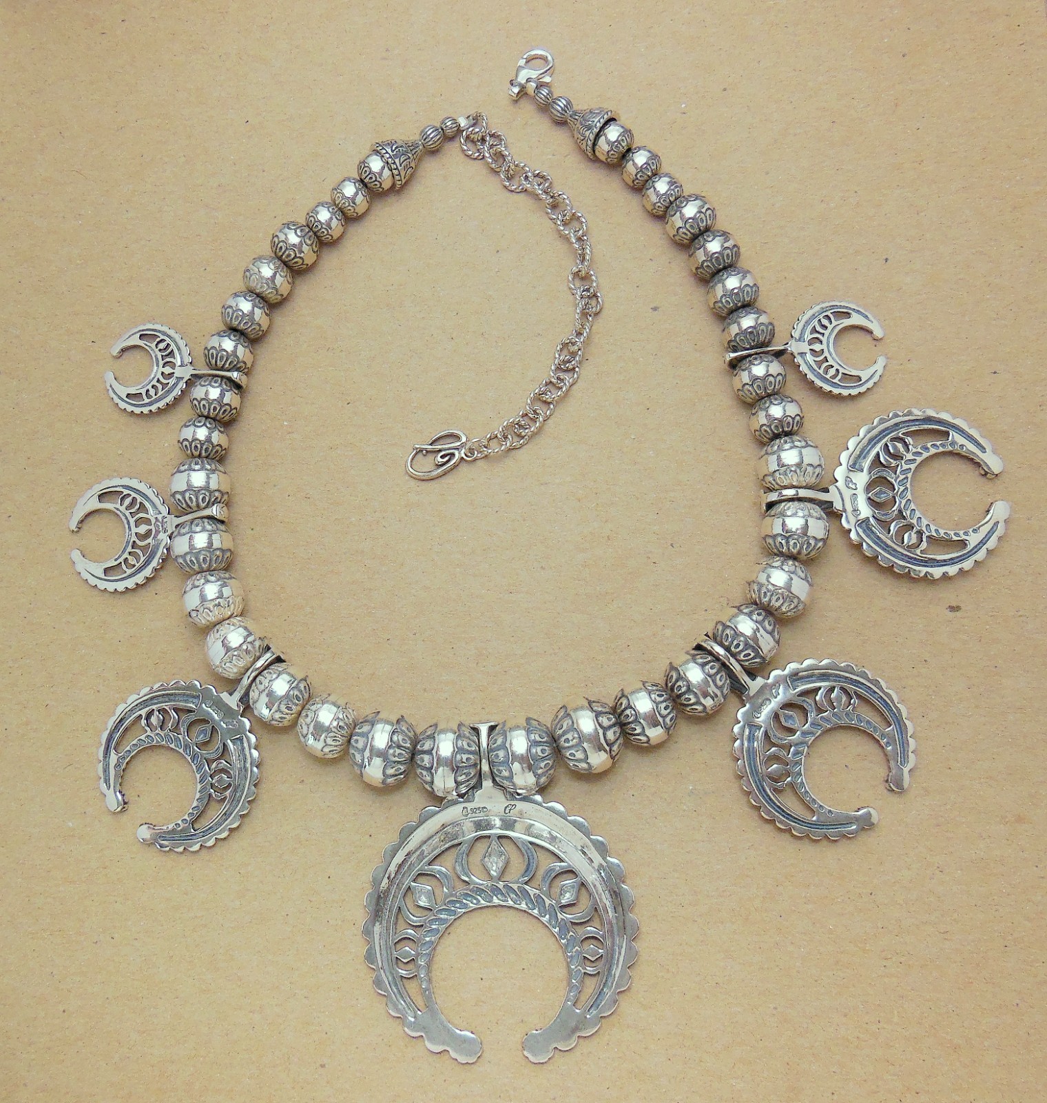 CAROLYN POLLACK Sterling Desert Pearl Naja Squash Blossom Necklace *FACTORY FLAW