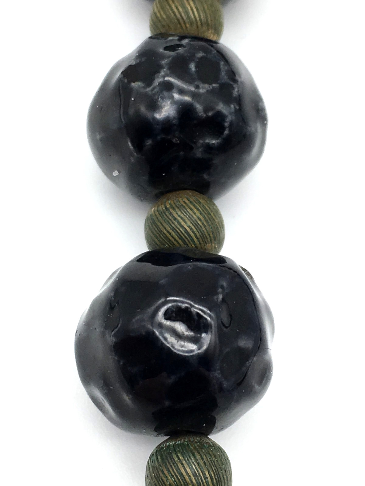 Miriam Haskell Signed Black Ceramic Cone Wood White Art Glass Beads 24″ Necklace