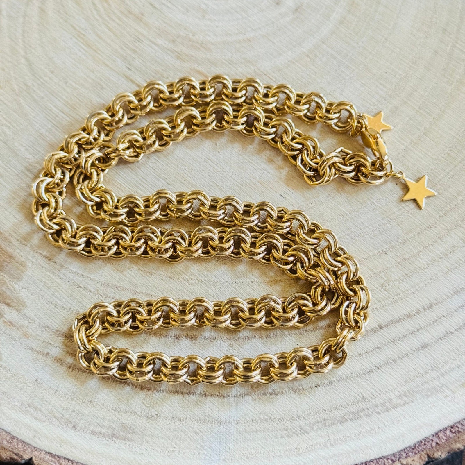 VTG Kirks folly Charm Starter Rolo Chain necklace Gold Plated Interlocking 22″