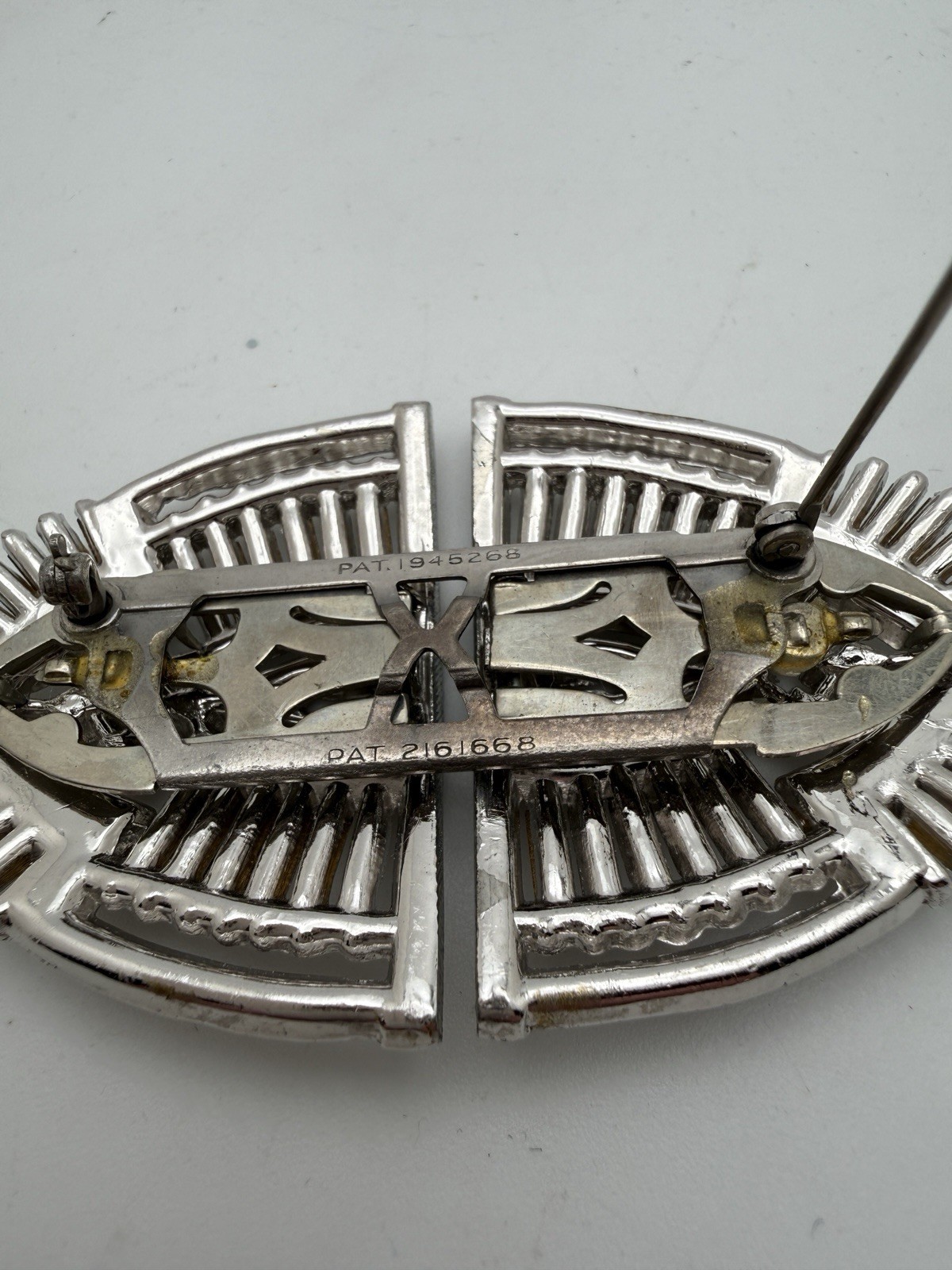 Vintage Art Deco Rhinestone Brooch Dress Clip Mechanism Pat 2161668