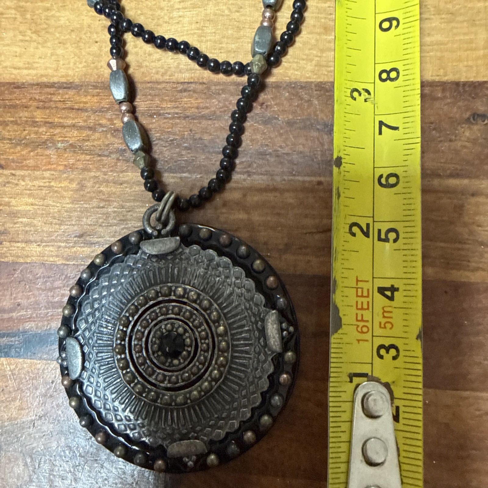 VTG You & i Black and Wolverine Necklace With Copper tone Beads. 16” & 3” Exten