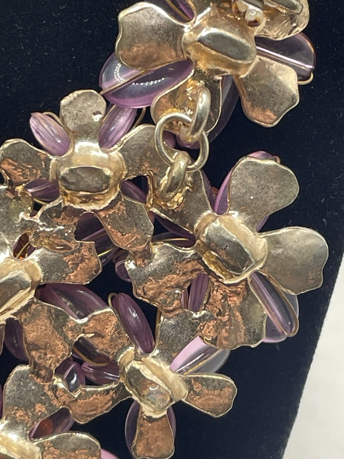 Statement Necklace Coldwater Creek Lucite Purple 3D Flowers beads Vtg