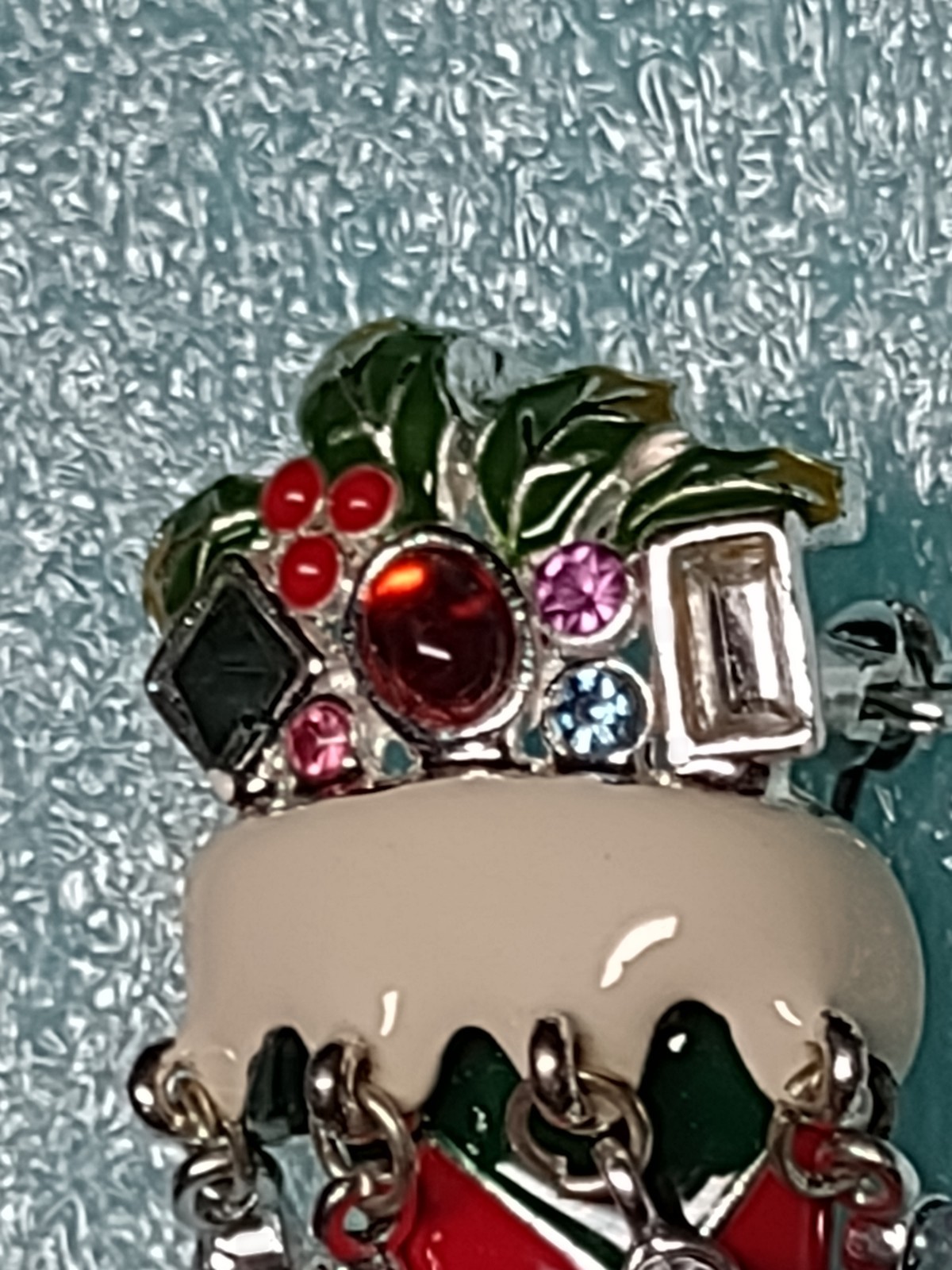 Bejeweled Christmas Stocking Brooch Pin Dangles Enamel Pendant Too