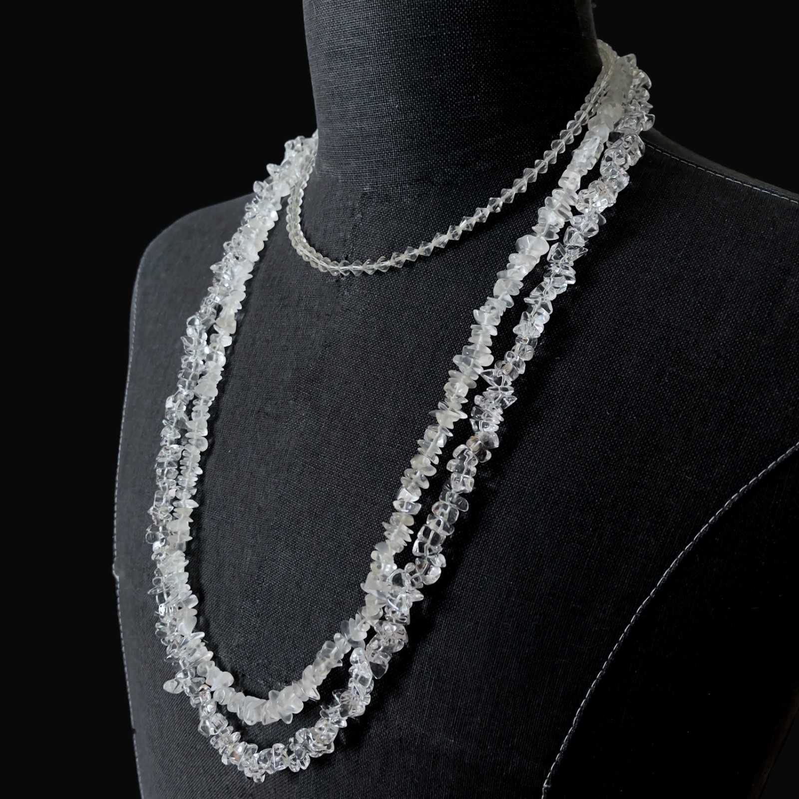 3 Necklace Bundle: Super Clear Rock Crystal – Frosty Quartz – VTG Czech Crystal
