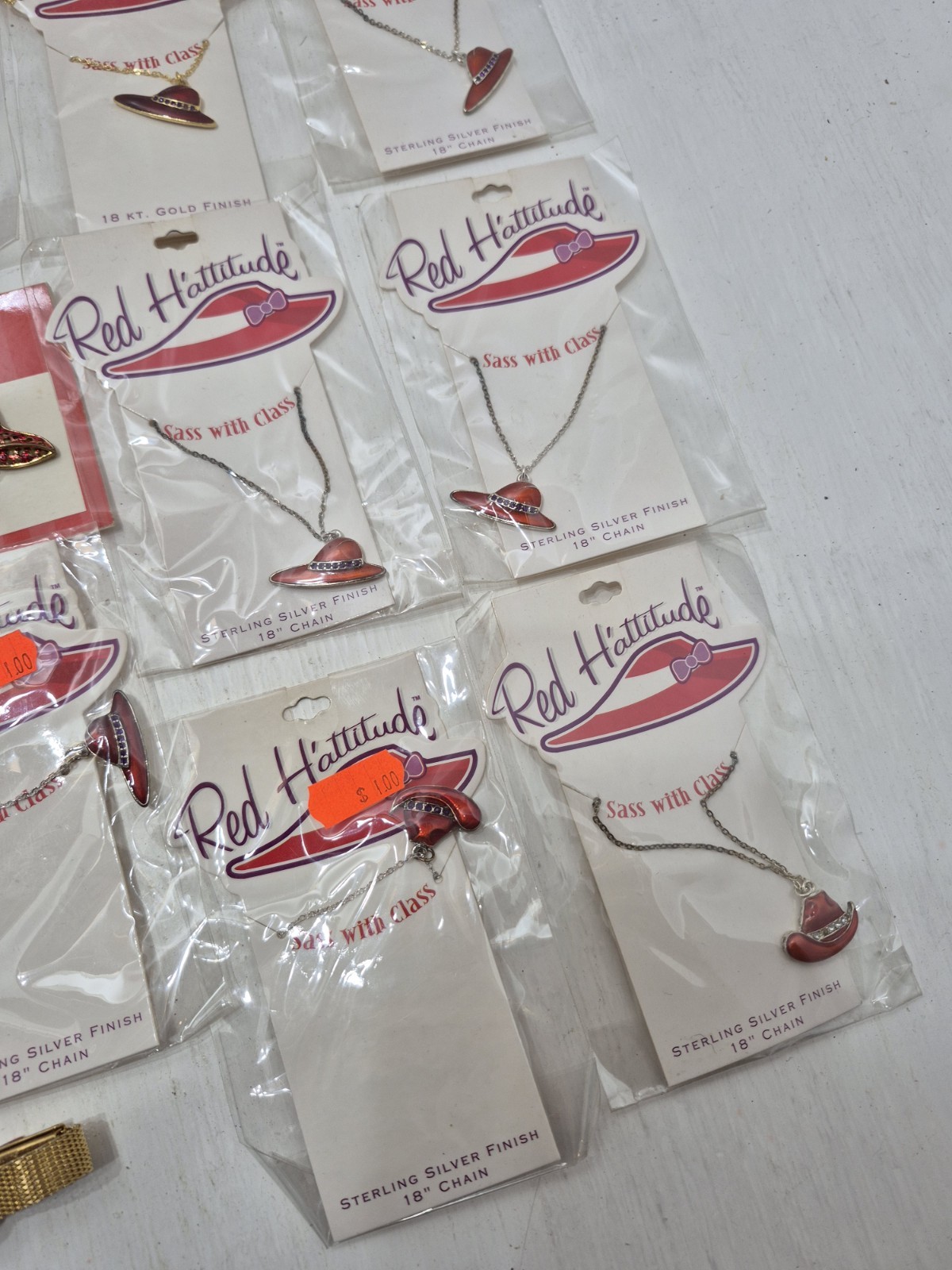 Lot Vintage Red Hat Society Brooch Pin Necklace Earrings Bracelets NOS Jewelry