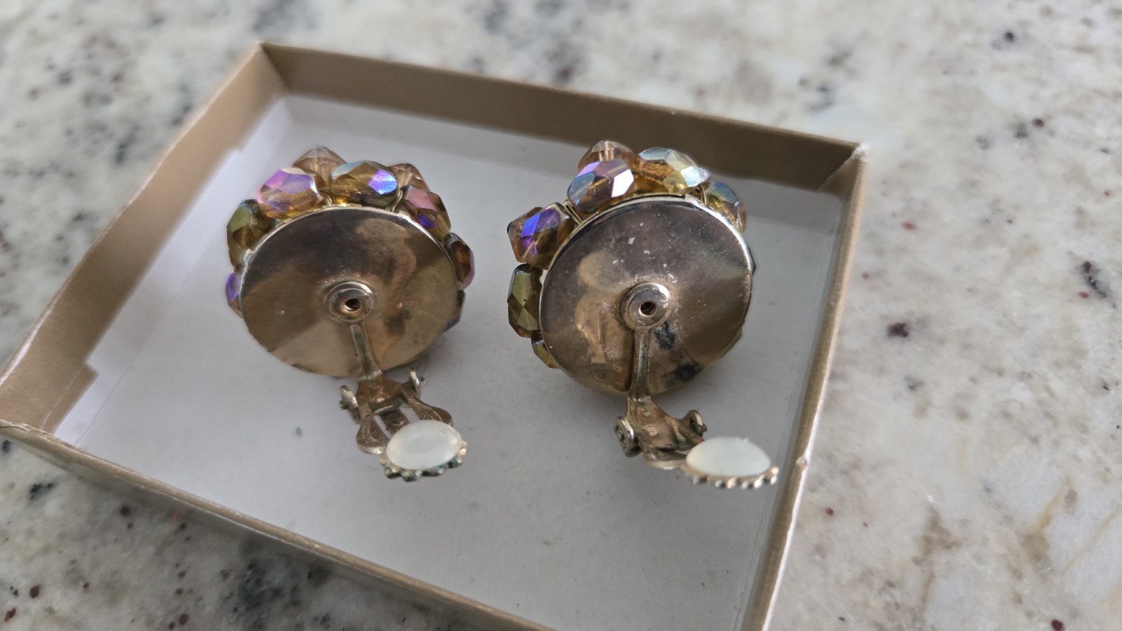 Vintage Aurora Borealis Round Cluster Earrings, Clip-On, by La Roco, MCM