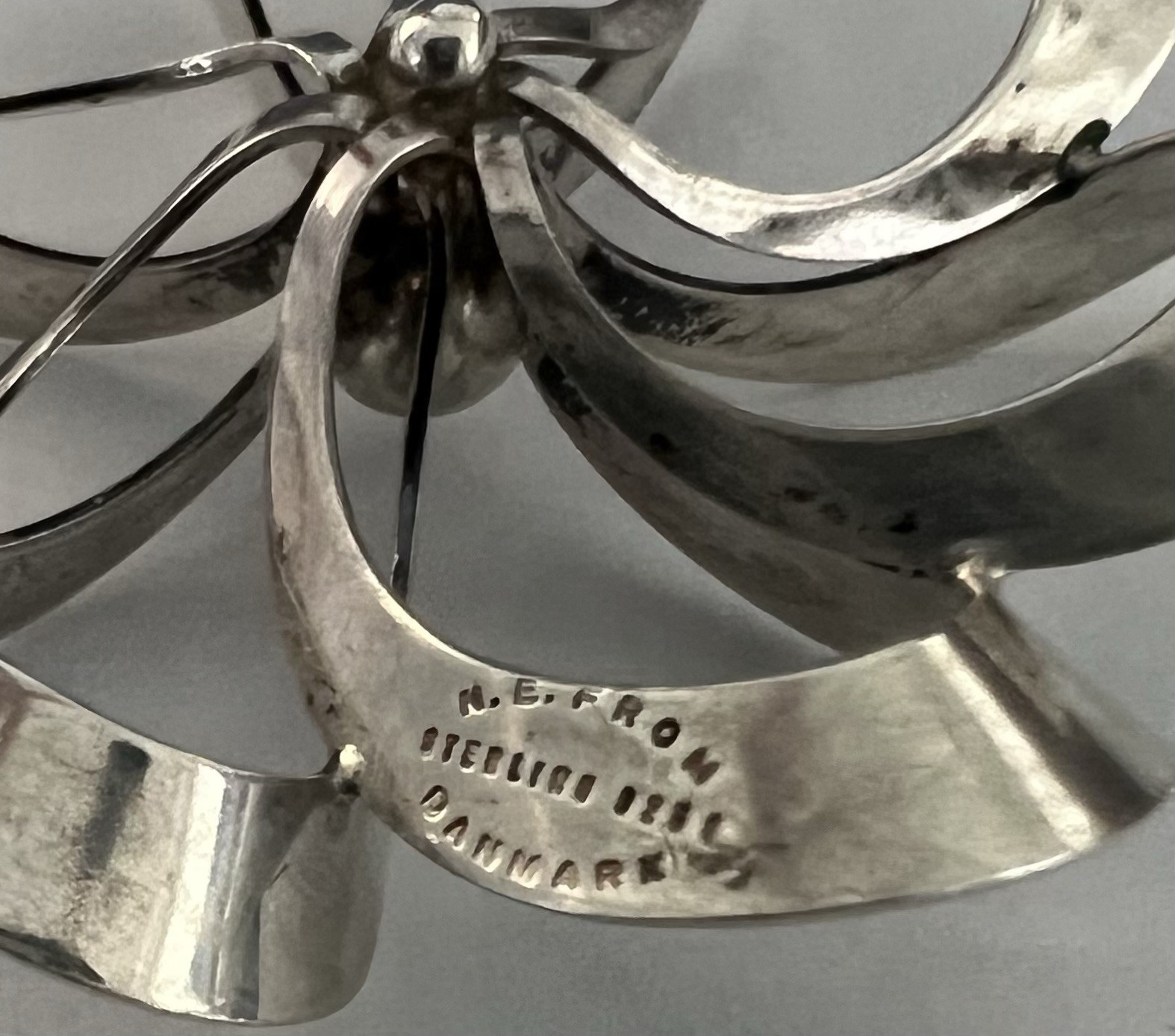 Vintage Denmark N.E Sterling Silver Flower Pendant .