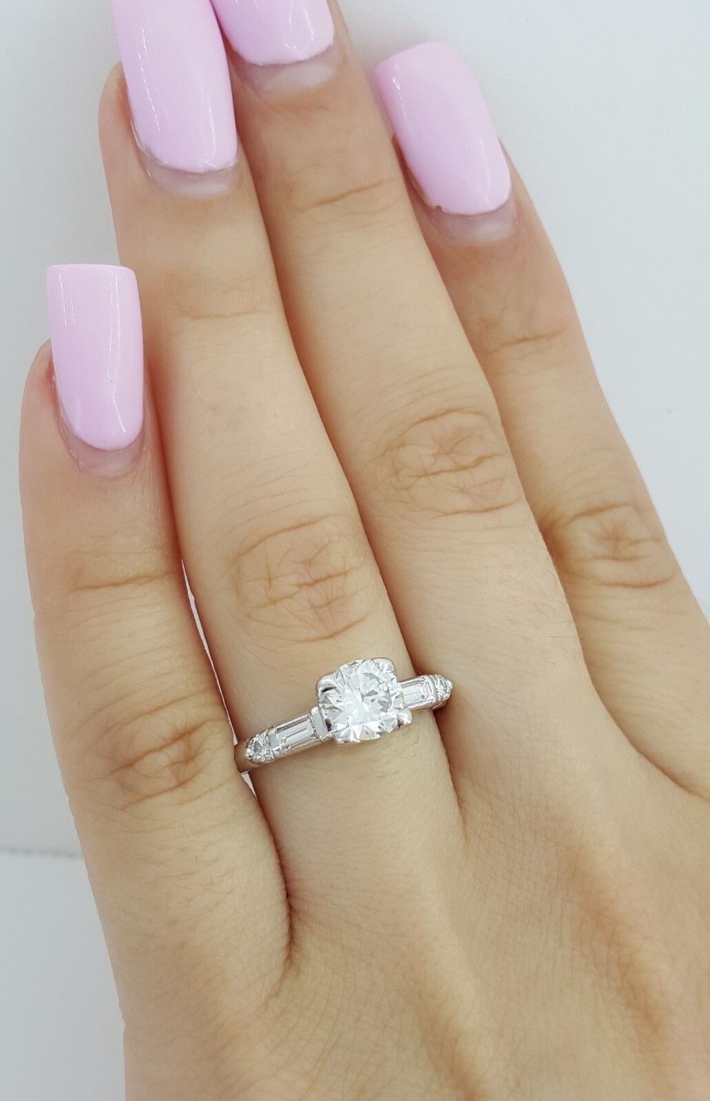 Vintage Old European Cut Diamond Three Stone Engagement Ring Platinum 0.95 ct
