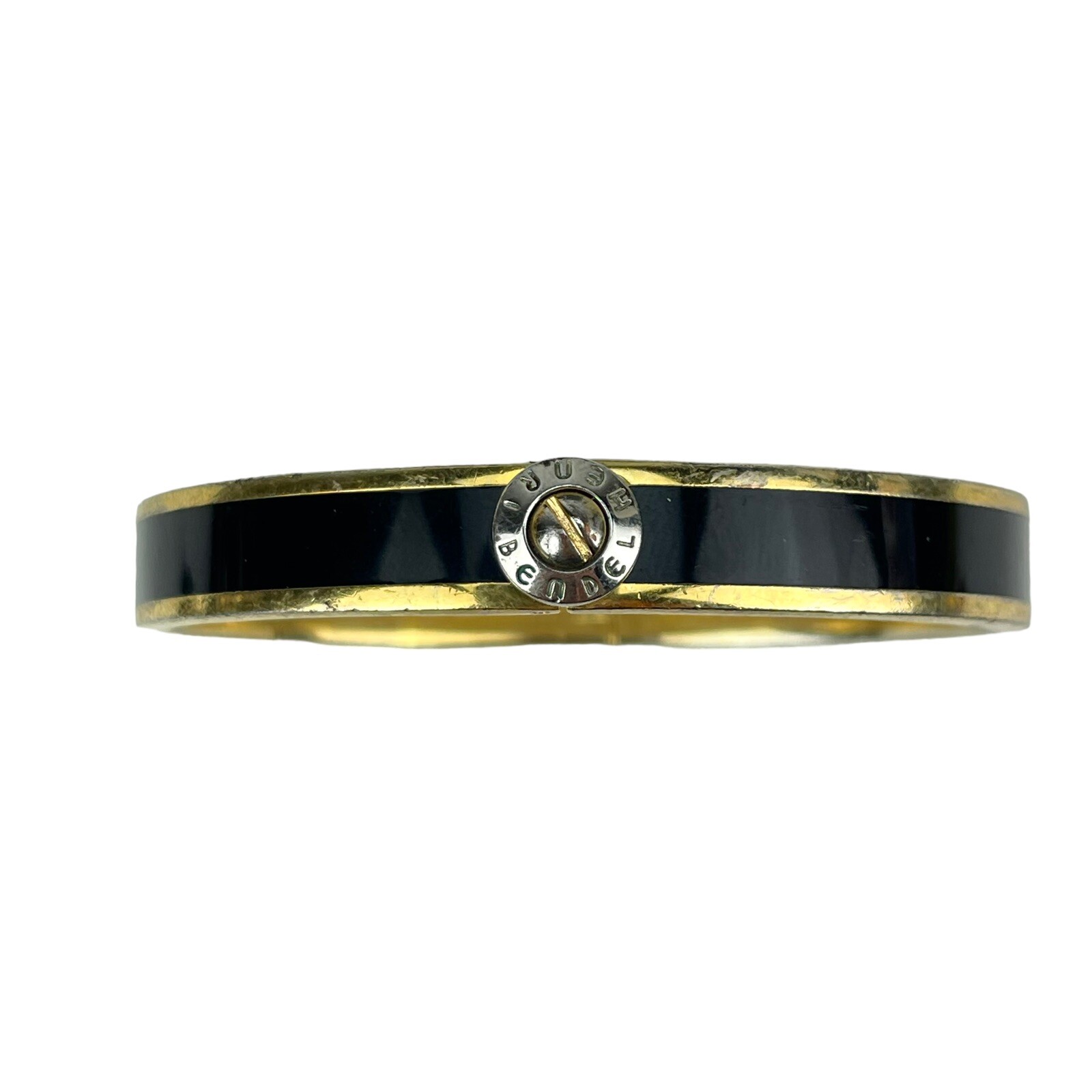 Vintage HENRI BENDEL Black & Gold Hinged Bangle Bracelet