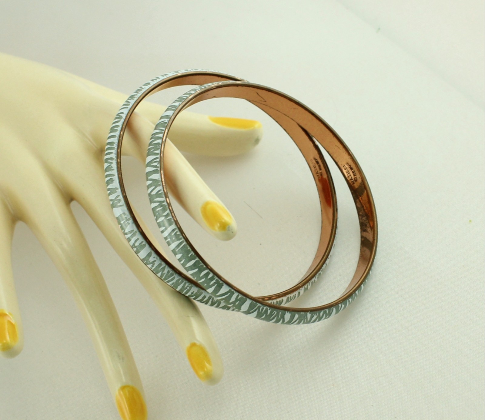 Matisse Renoir Enameled Copper Bangle Bracelet Pair Signed; Book Reference