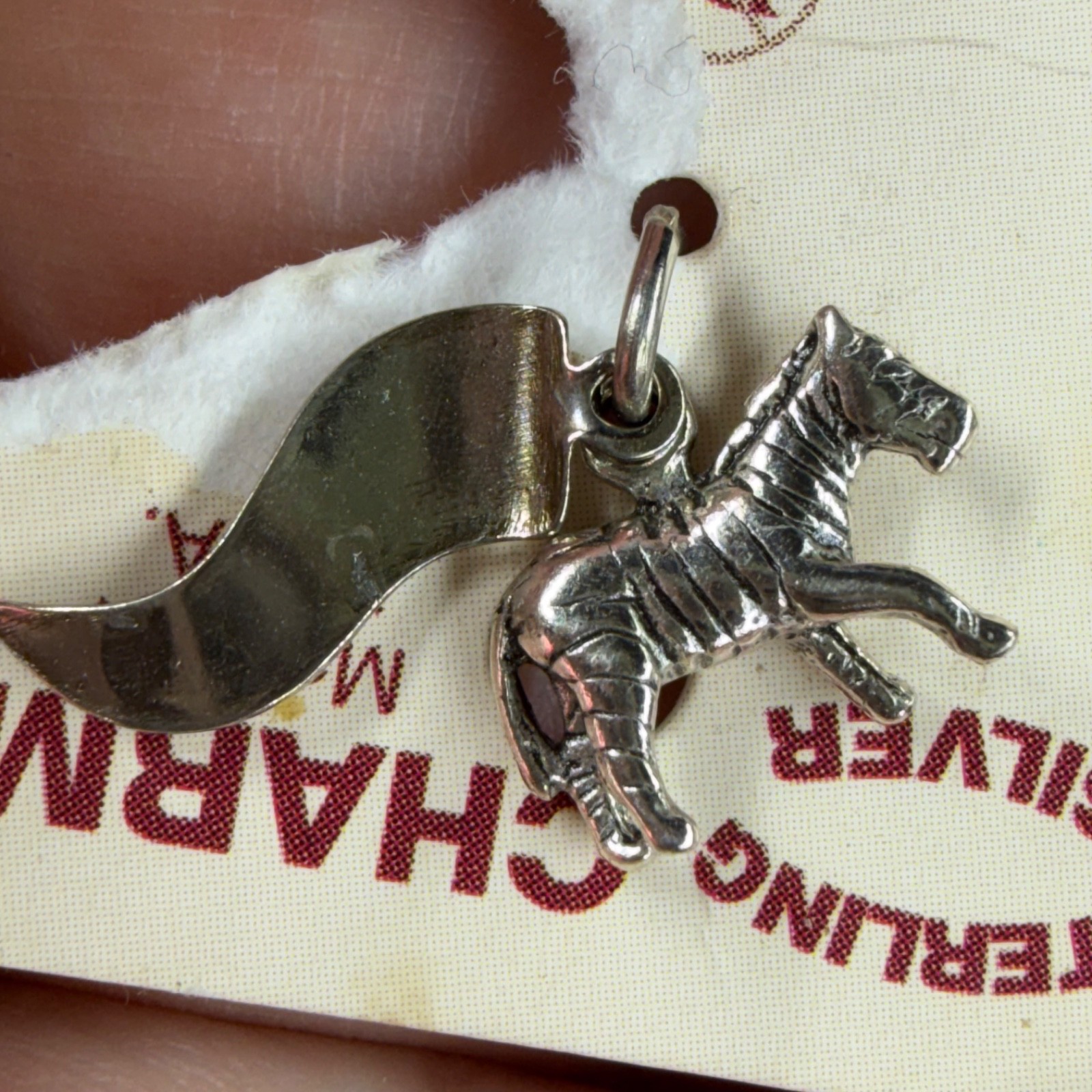 Vintage Sterling Silver Fossil Rim Museum Miniature Zebra Charm Pendant 1.53 g.