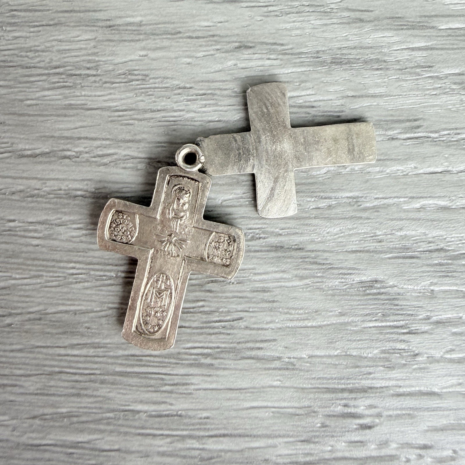 Vintage Possibly Antique Silver Guilloche Slider Rose Cross Necklace Pendant