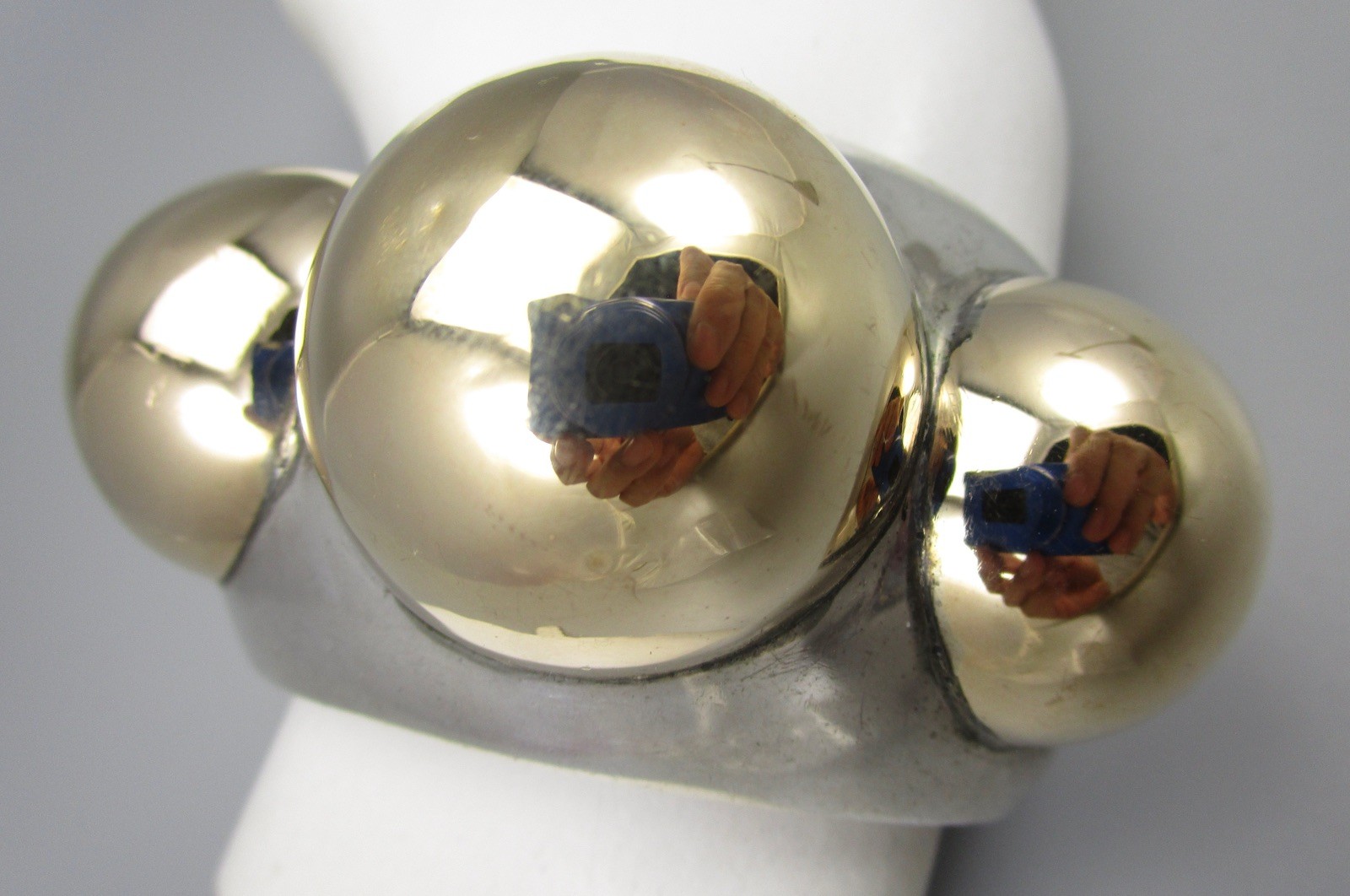 SUPER RARE HEAVY DIAN MALOUF STERLING SILVER 14K BALL CUFF BRACELET 102G