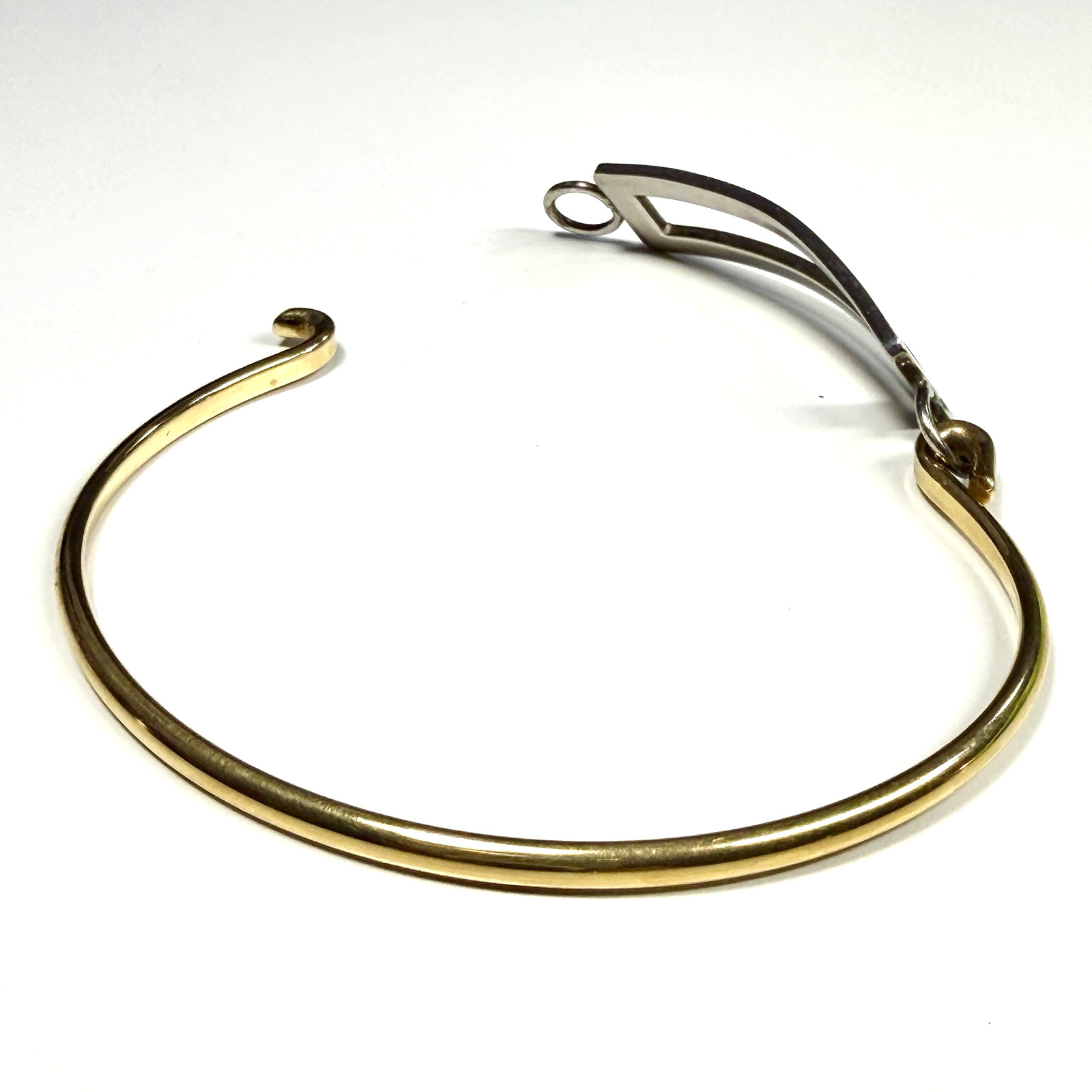 Vintage Sterling Silver & 12K Gold Filled Hinged Bangle Bracelet Open Panel MCM