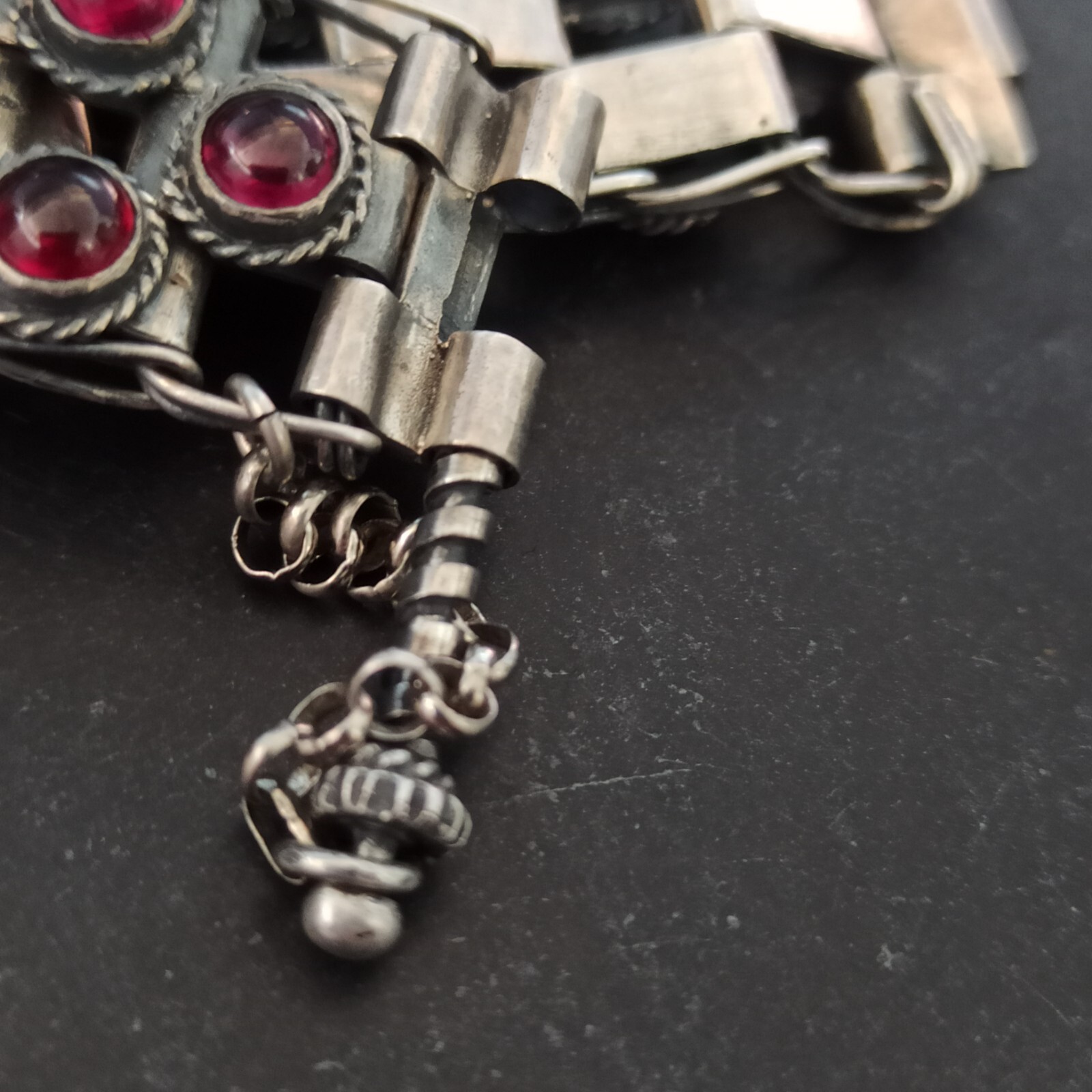 Vintage Garnet Bracelet 925 Silver Wide Statement Artisan GI OOAK Ethnic Boho