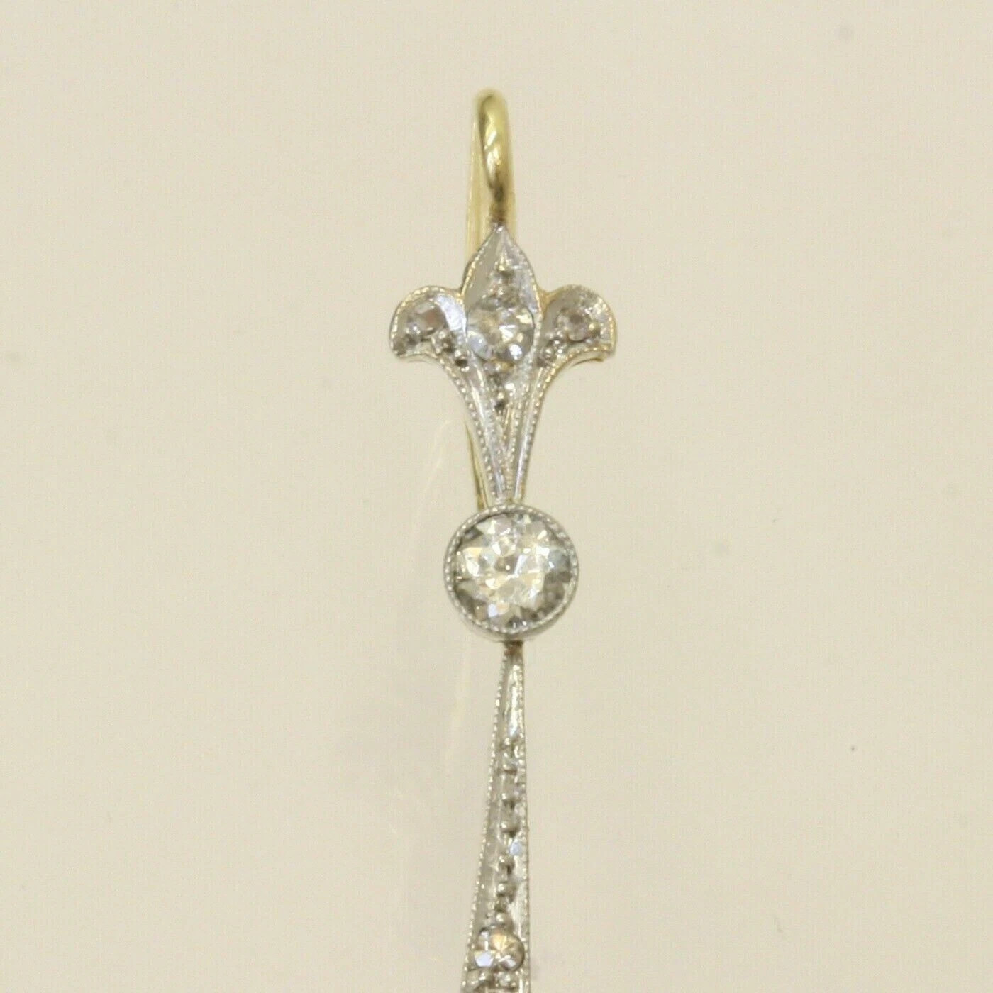 Elegant Art Deco Style Drop Dangle Round Diamond 14K White Gold Earrings