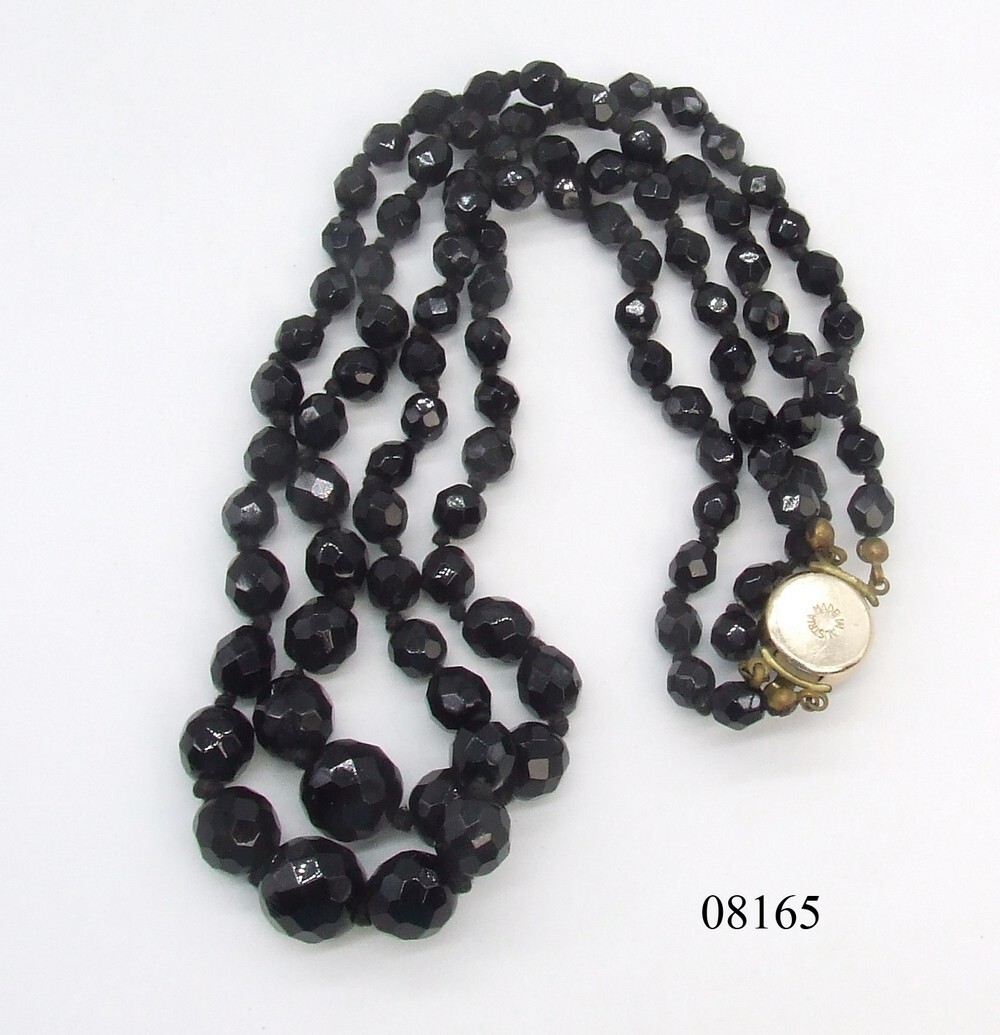 18″ Knotted Double Strand Austrian Black Faceted Crystal Bead Choker Necklace